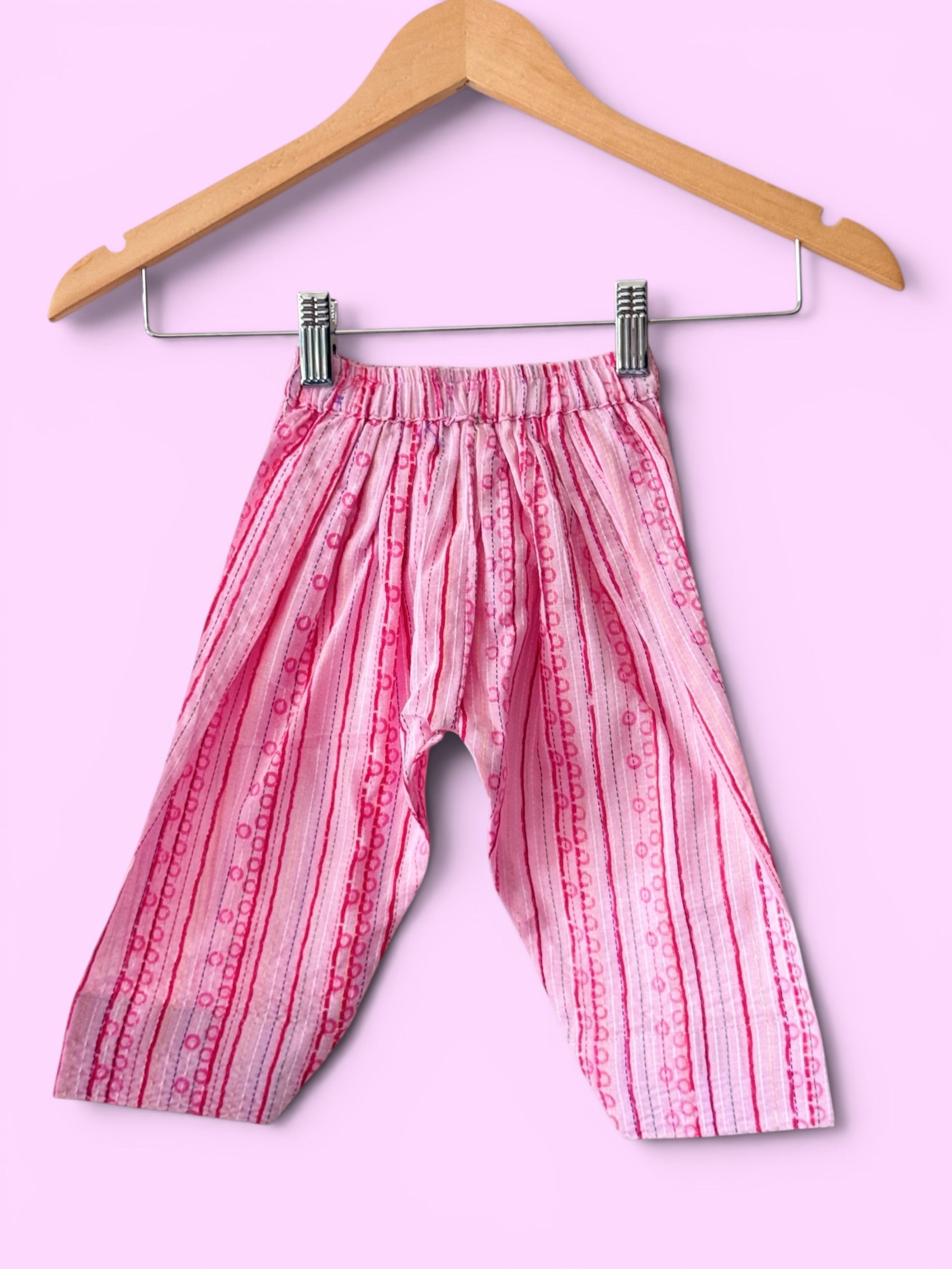 Girls Pink Stripe Kantha Style Barbie-core Farshi Salwar Suit