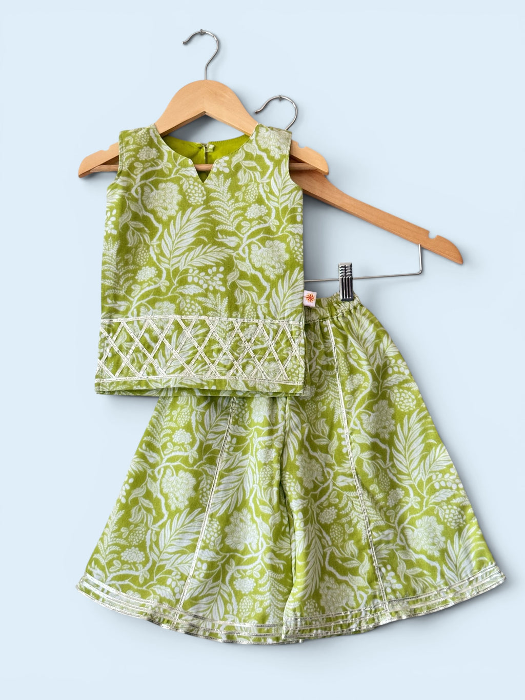 Girls Botanical Print Cotton Kurti & Kalidar Palazzo Set