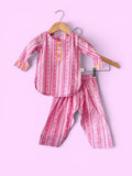 Girls Pink Stripe Kantha Style Barbie-core Farshi Salwar Suit