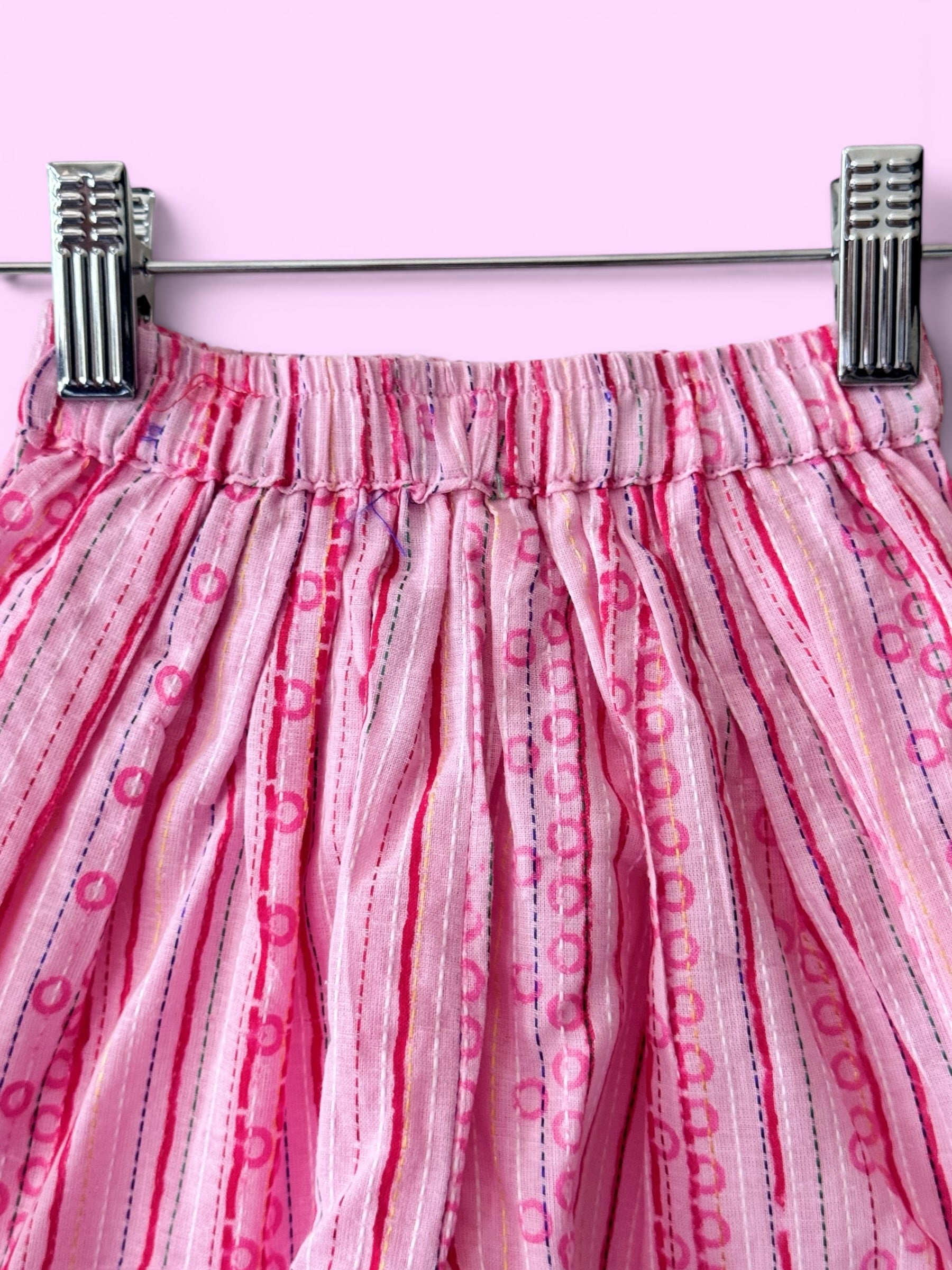 Girls Pink Stripe Kantha Style Barbie-core Farshi Salwar Suit