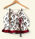 Girls Pure Cotton off-white digital floral print Angrakha dress