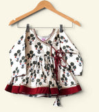 Girls Pure Cotton off-white digital floral print Angrakha dress