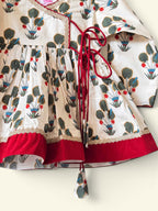 Girls Pure Cotton off-white digital floral print Angrakha dress
