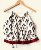 Girls Pure Cotton off-white digital floral print Angrakha dress