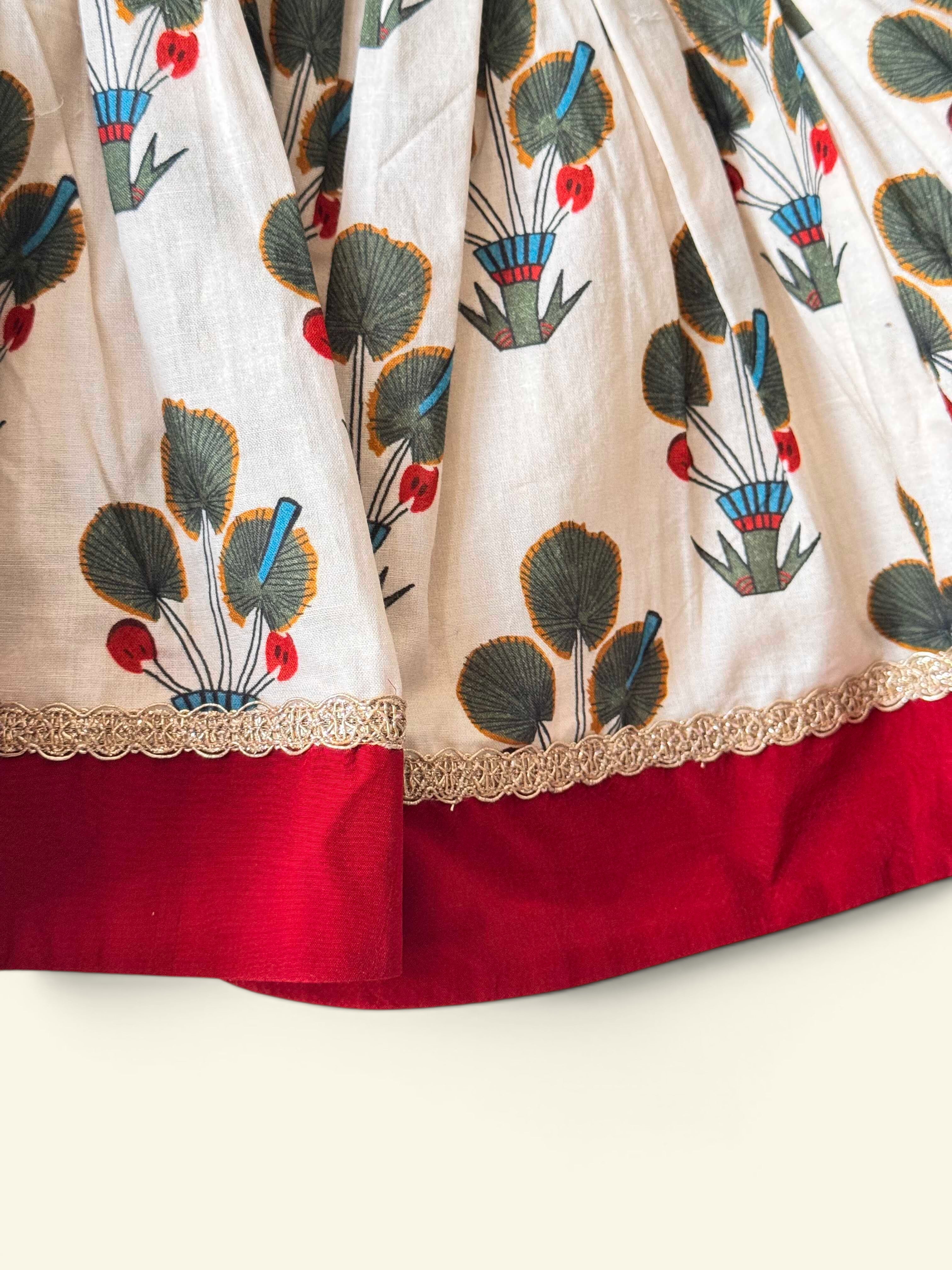 Girls Pure Cotton off-white digital floral print Angrakha dress