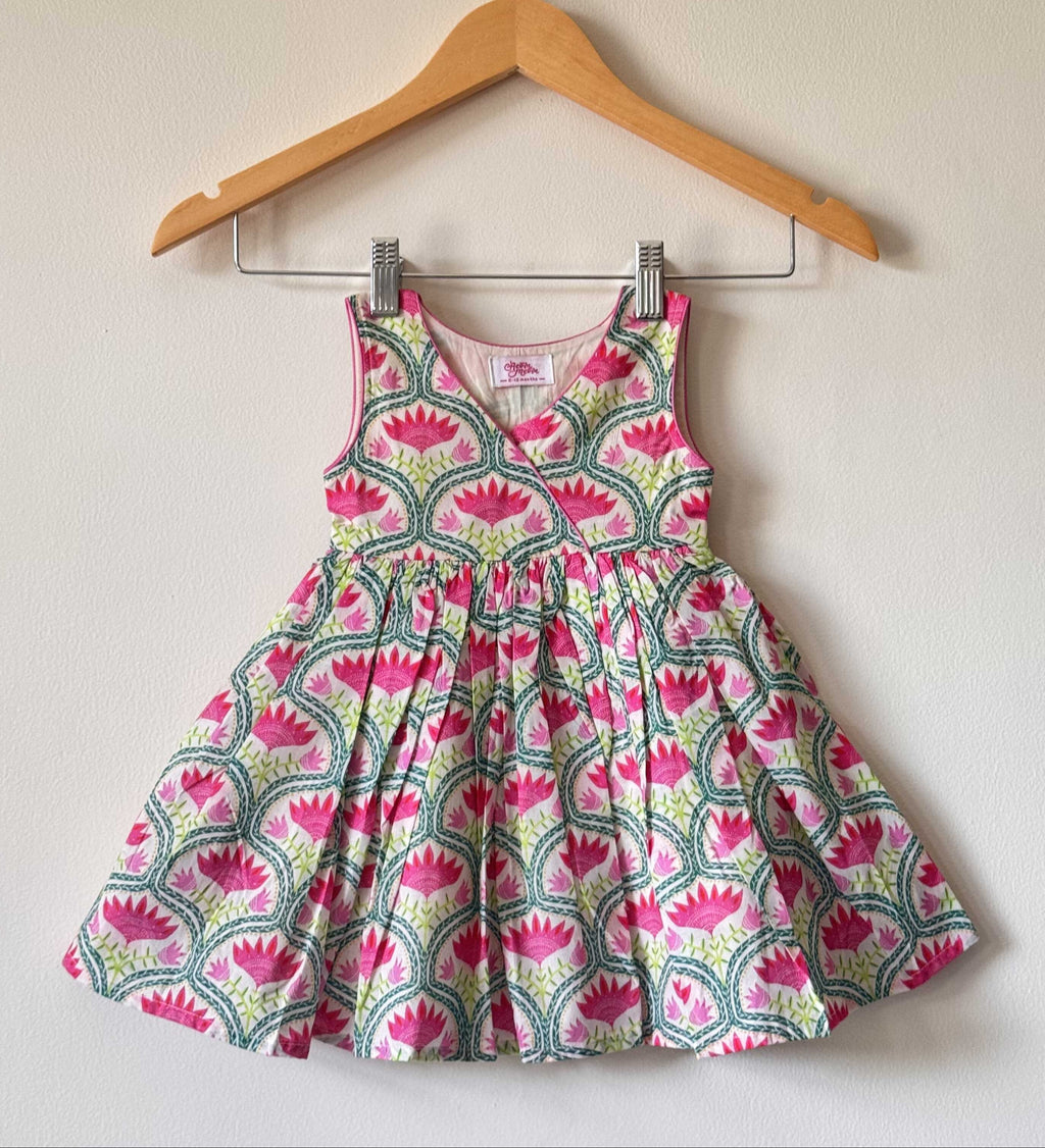 Pink Lotus Motif Cotton Dress