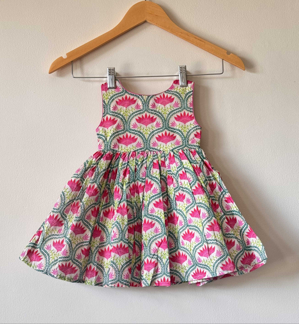 Pink Lotus Motif Cotton Dress