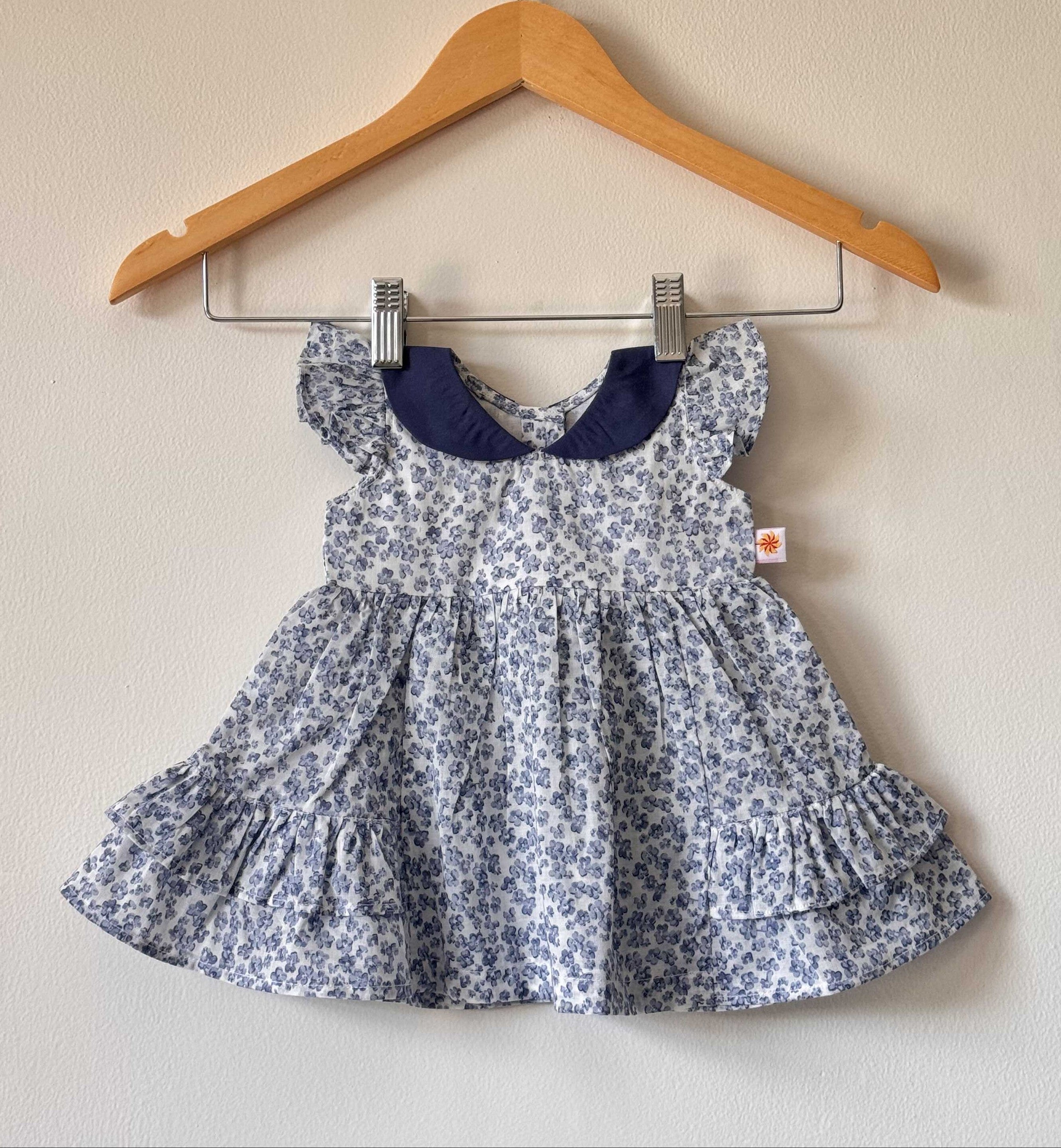 Blue Floral Mul-Mul Tiered Dress