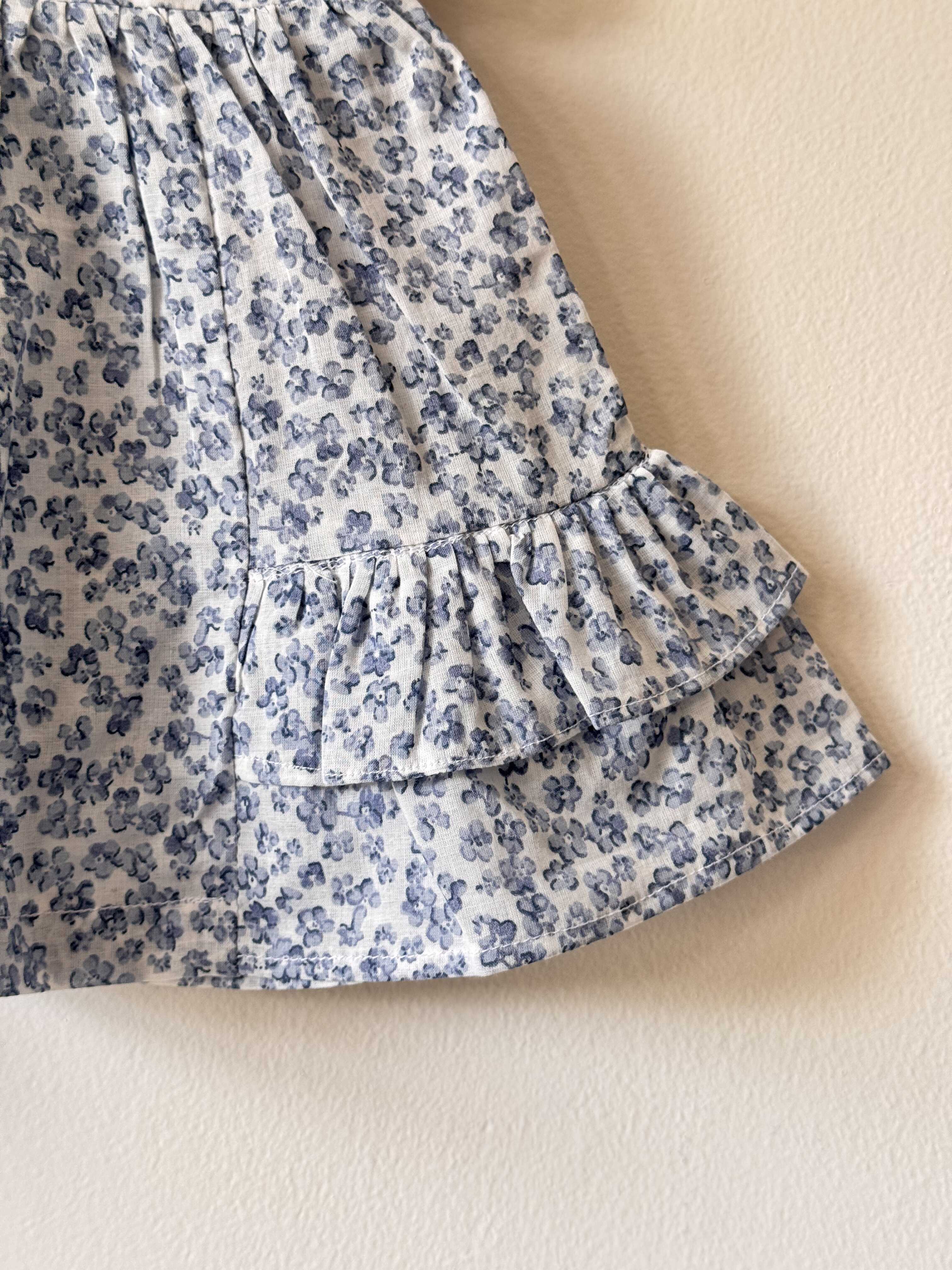 Blue Floral Mul-Mul Tiered Dress