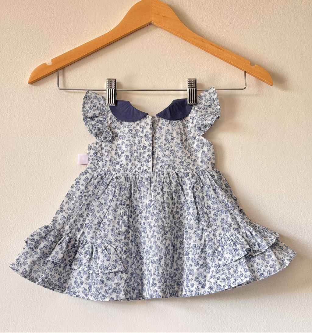 Blue Floral Mul-Mul Tiered Dress