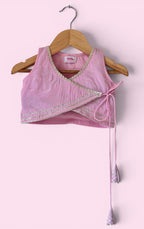 Girls Baby Pink & Grace Blue Chanderi Lehenga Set