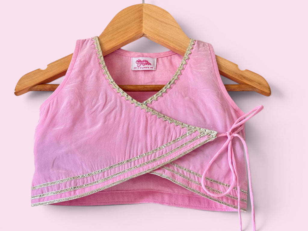 Girls Baby Pink & Grace Blue Chanderi Lehenga Set
