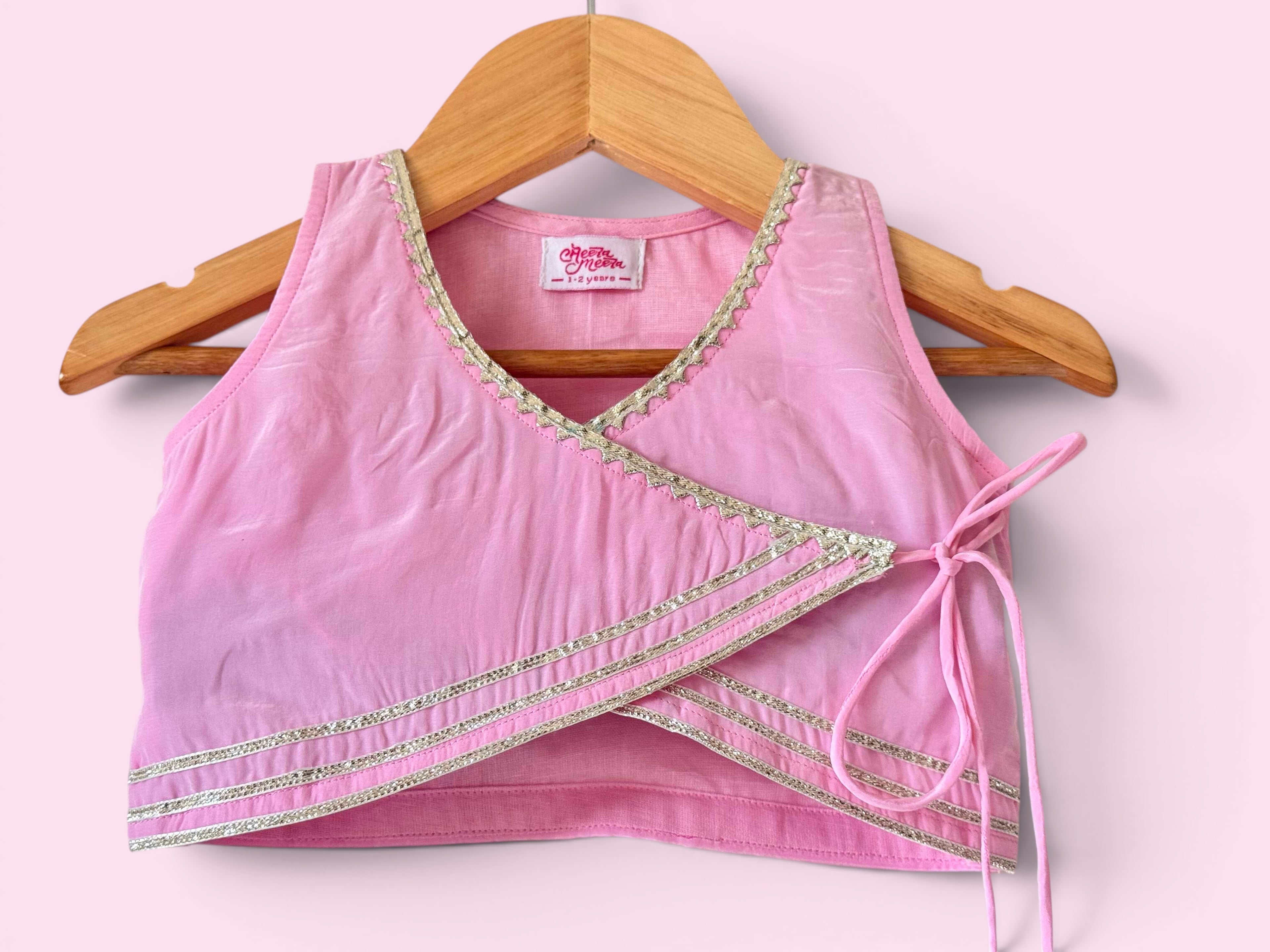 Girls Baby Pink & Grace Blue Chanderi Lehenga Set