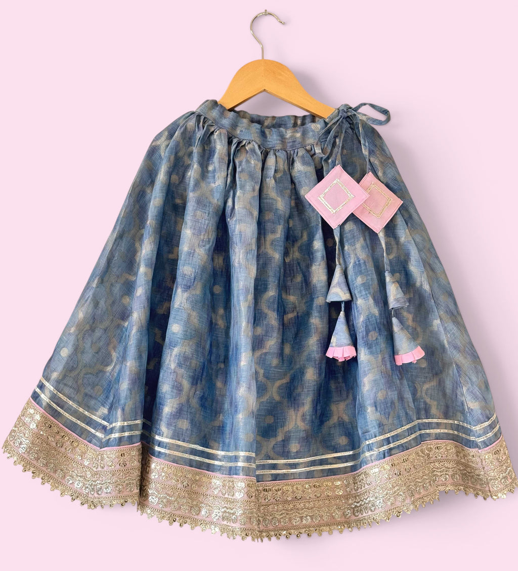 Girls Baby Pink & Grace Blue Chanderi Lehenga Set