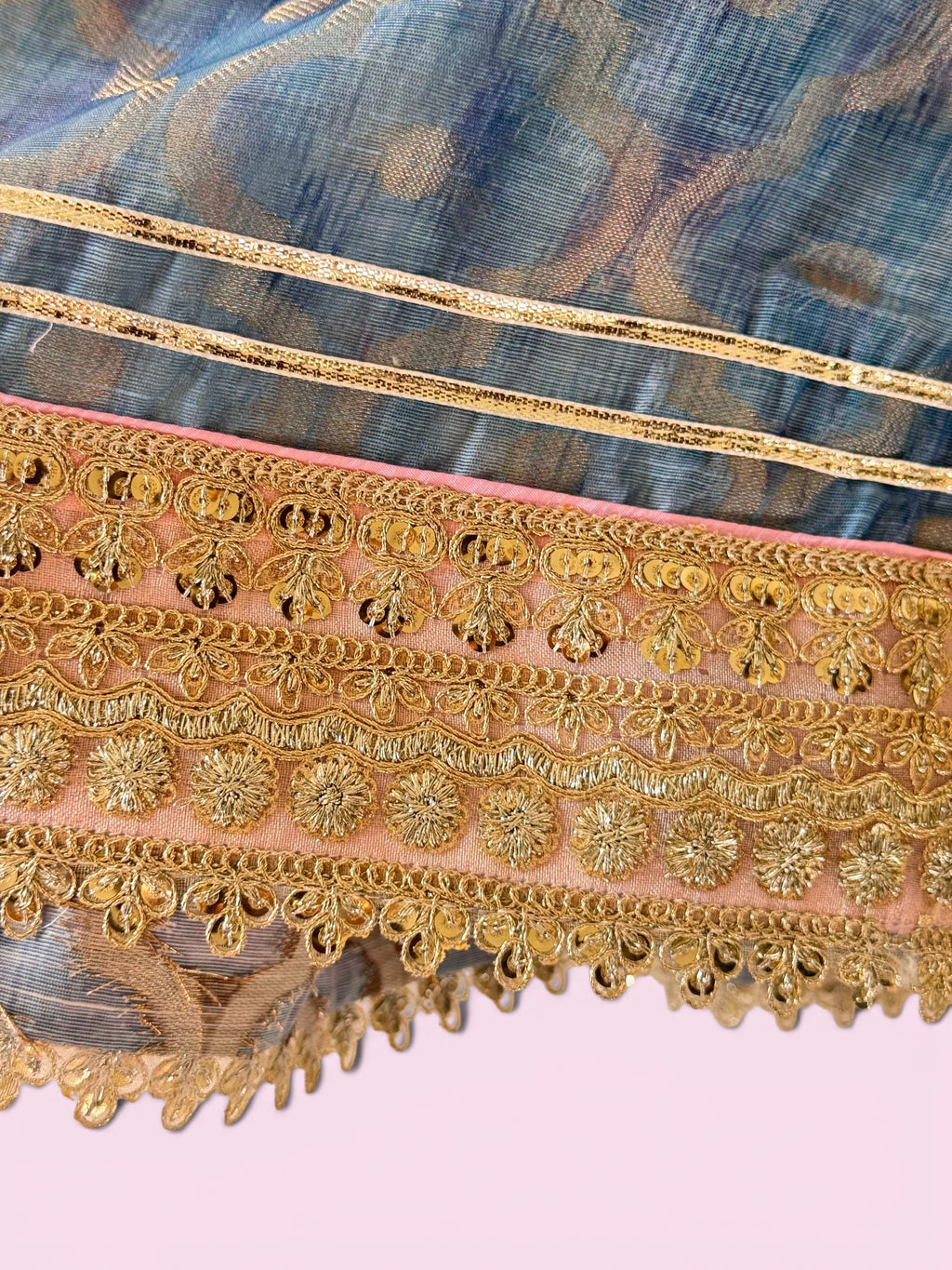 Girls Baby Pink & Grace Blue Chanderi Lehenga Set