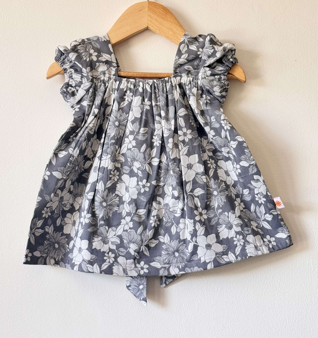 Grey Pure Cotton Floral Print Dress