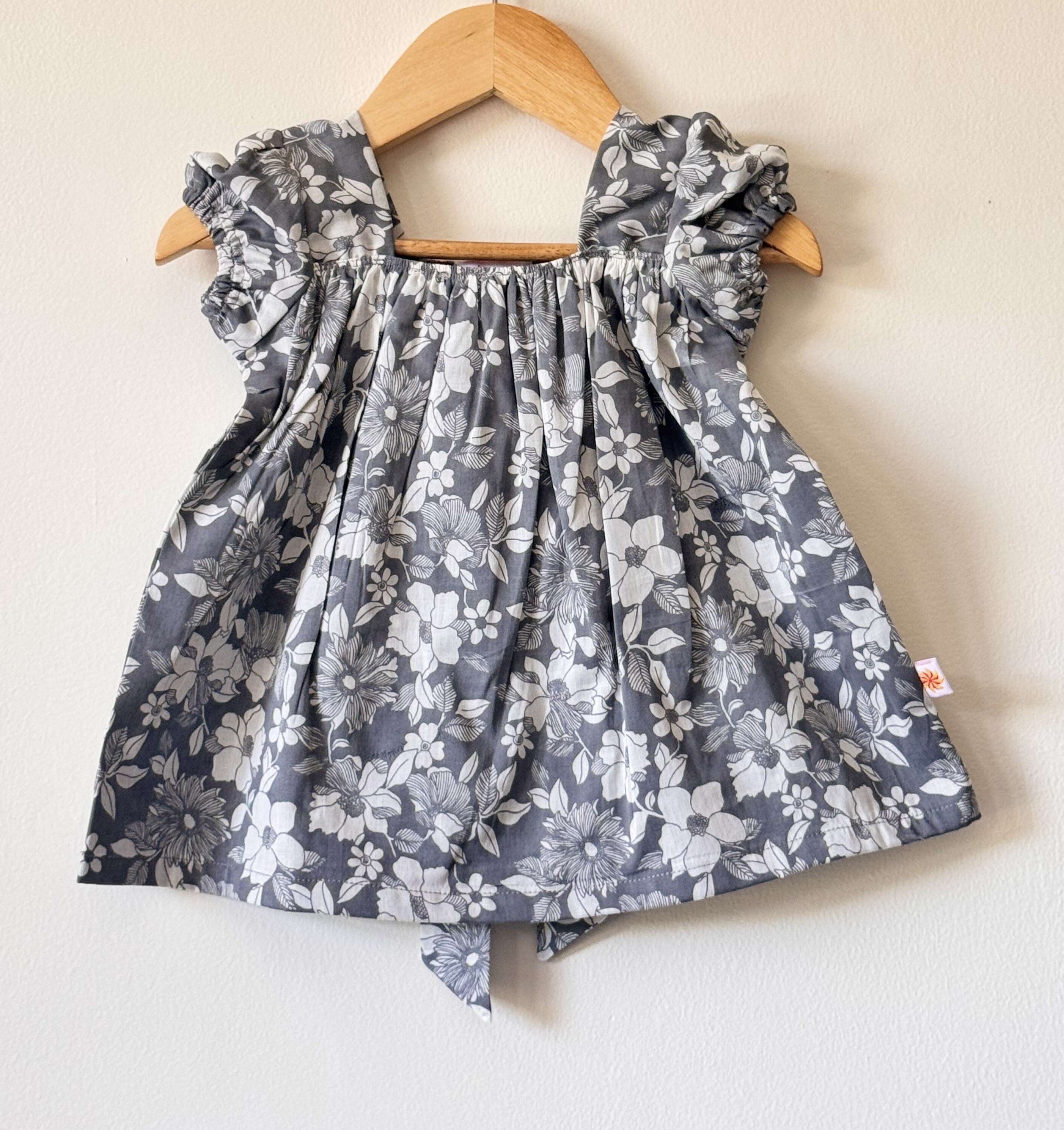Grey Pure Cotton Floral Print Dress