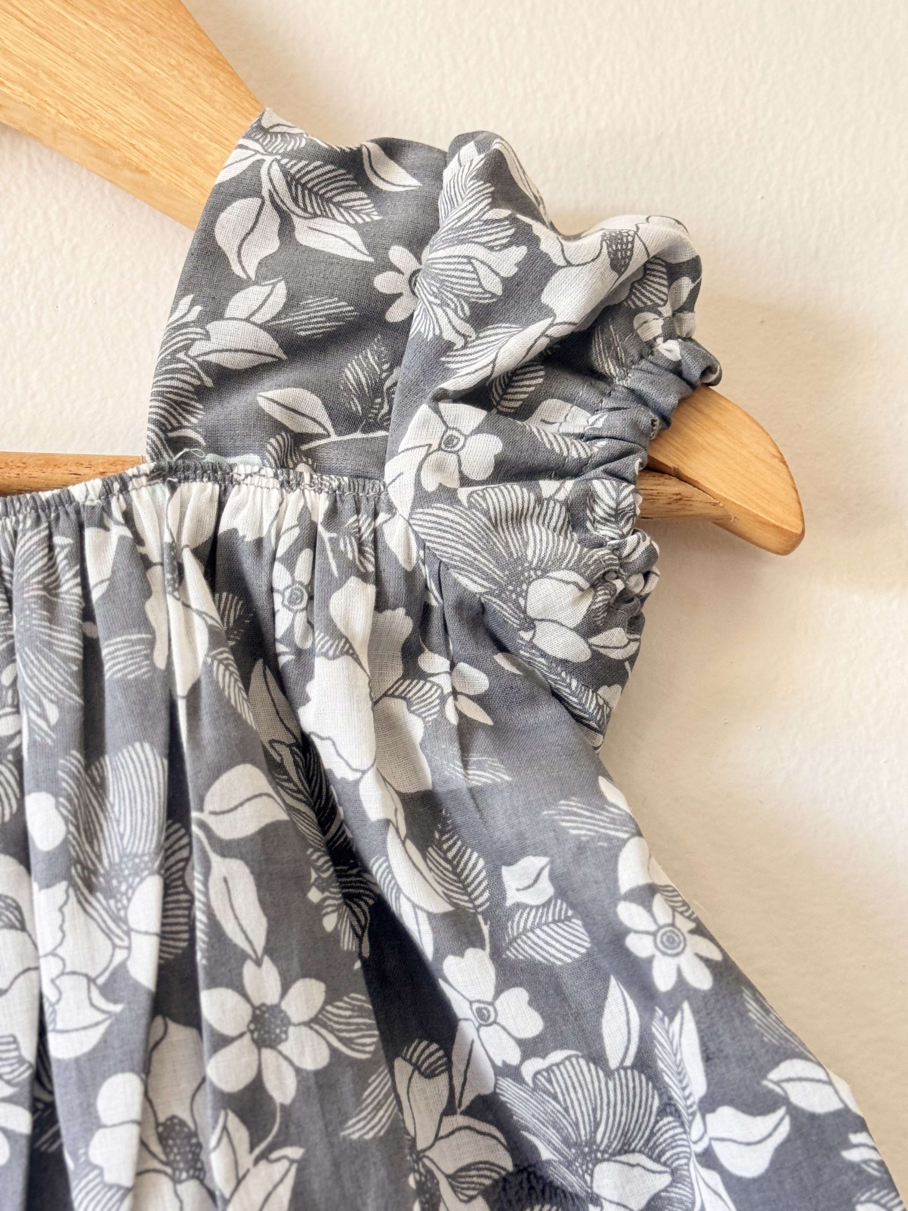 Grey Pure Cotton Floral Print Dress