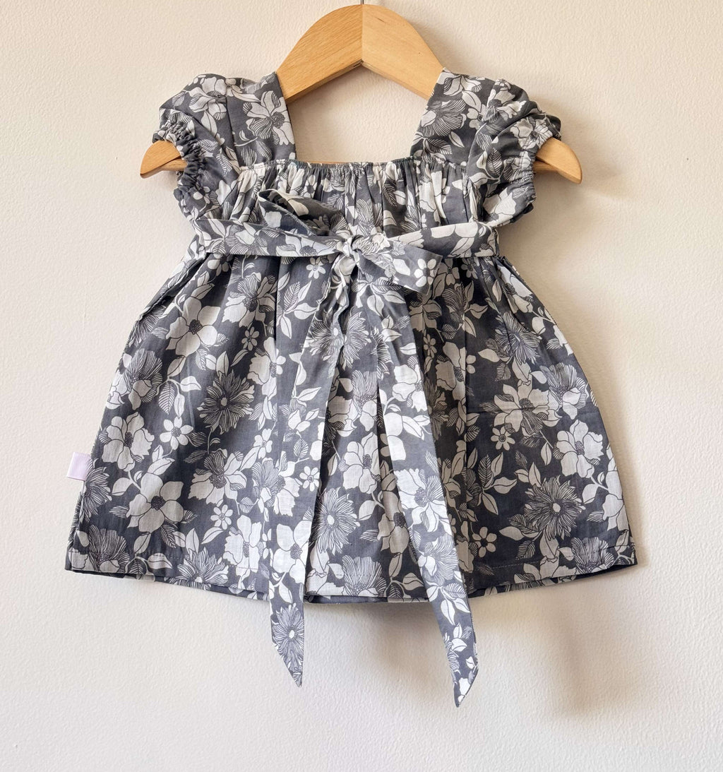 Grey Pure Cotton Floral Print Dress