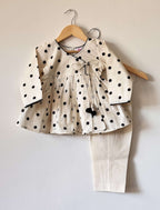 Pure Cotton Polka Dot Angrakha Kurti Set