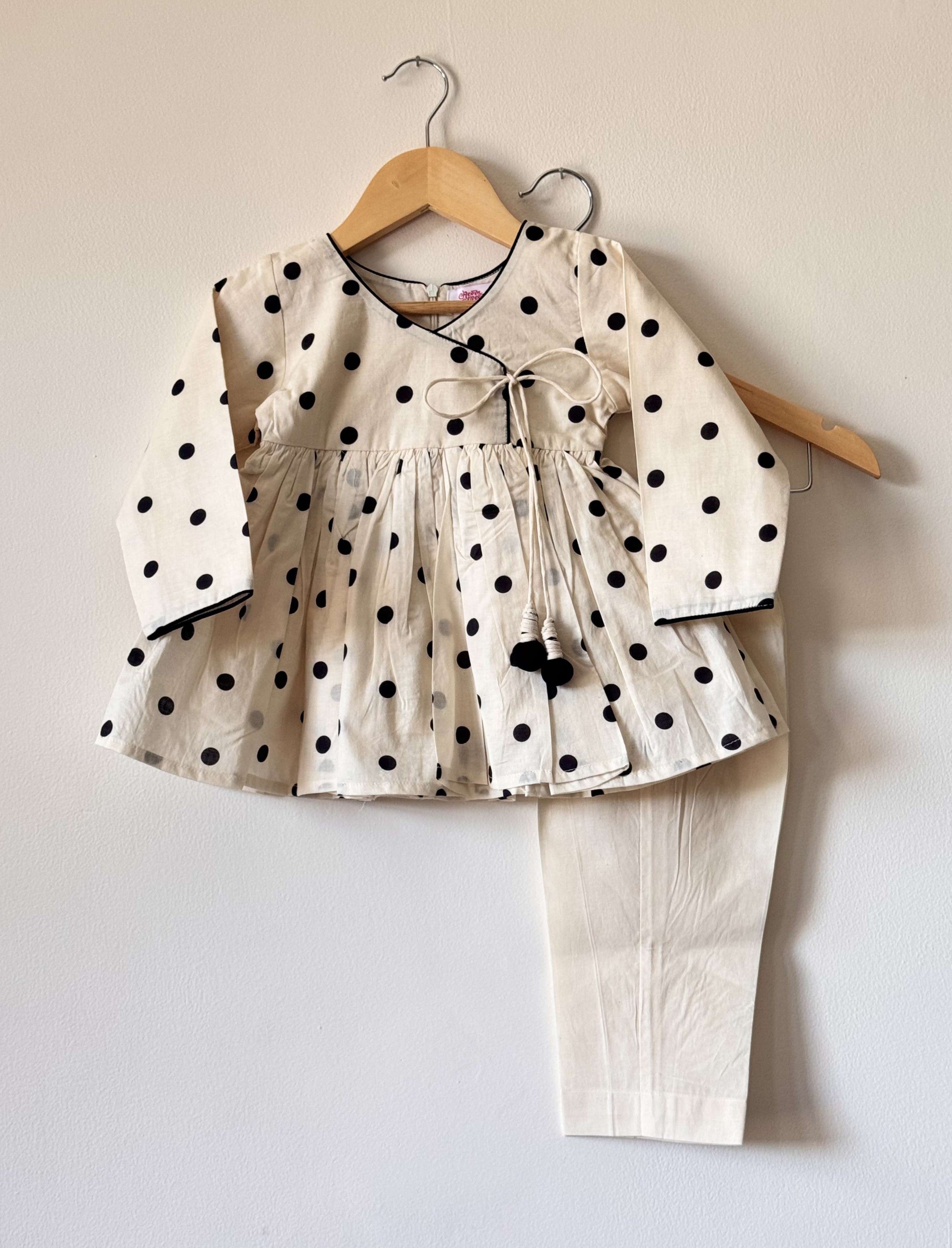 Pure Cotton Polka Dot Angrakha Kurti Set