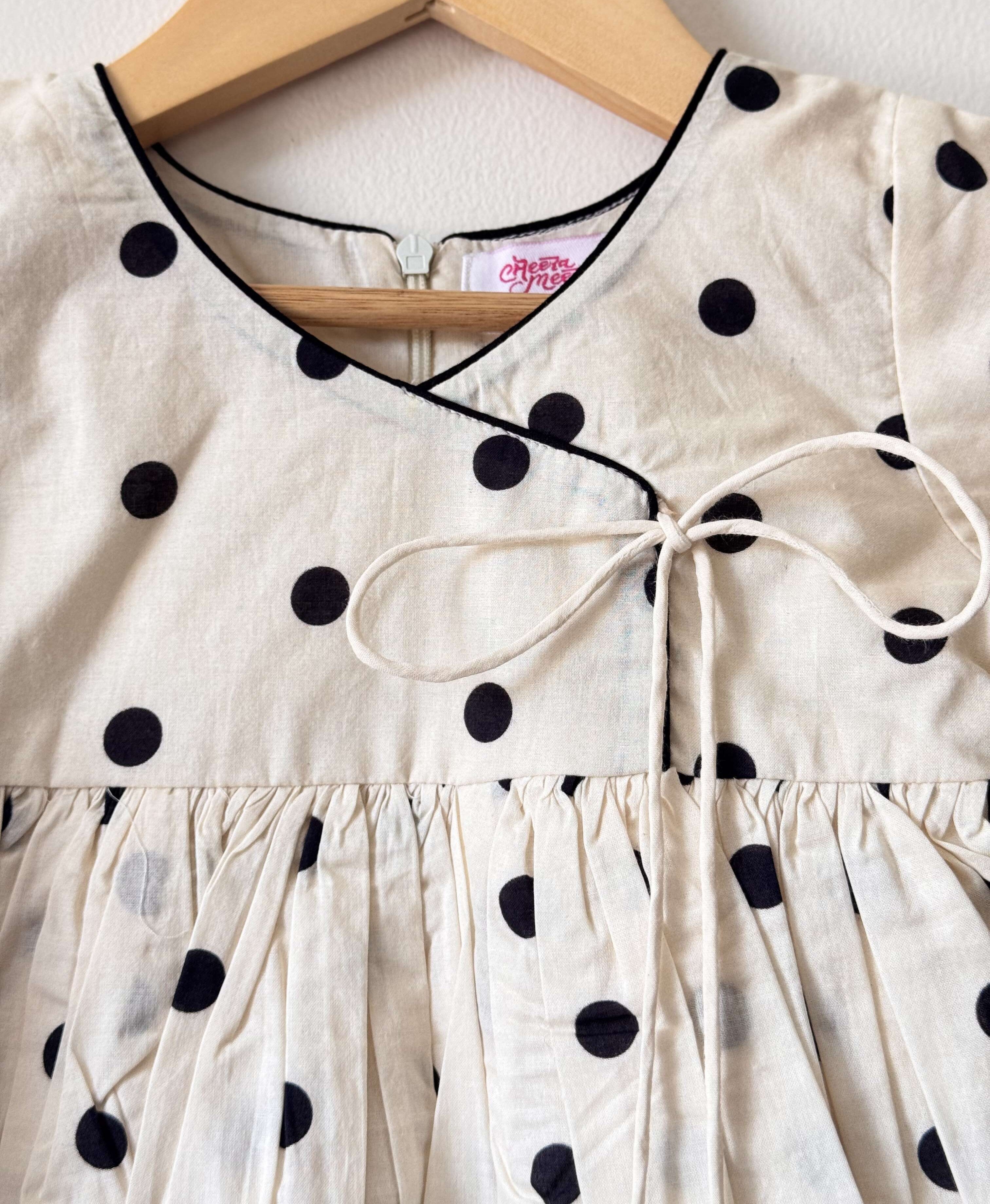 Pure Cotton Polka Dot Angrakha Kurti Set