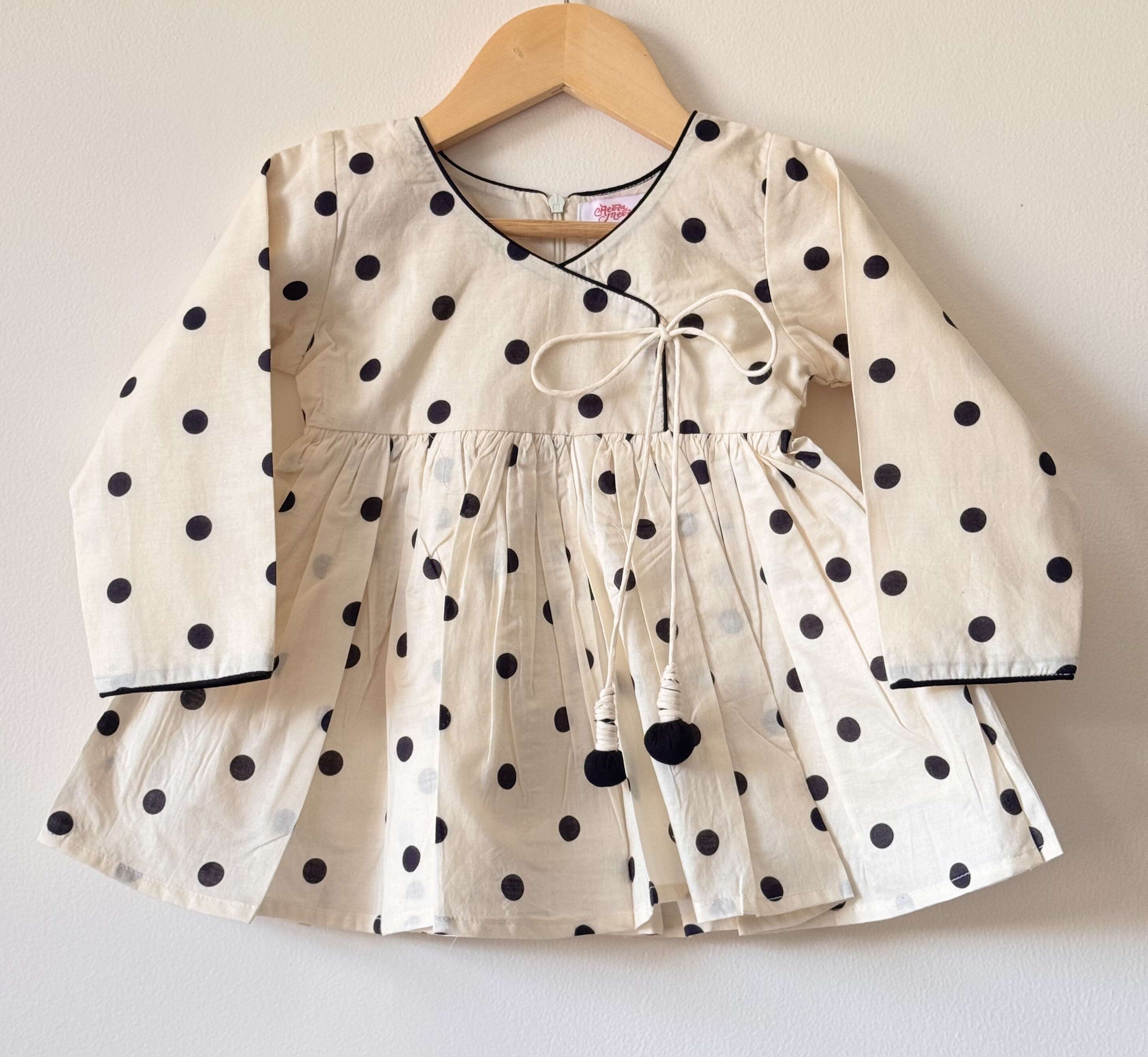 Pure Cotton Polka Dot Angrakha Kurti Set