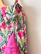 Pink Printed Lehenga with Flared Peplum Choli & Dupatta Set