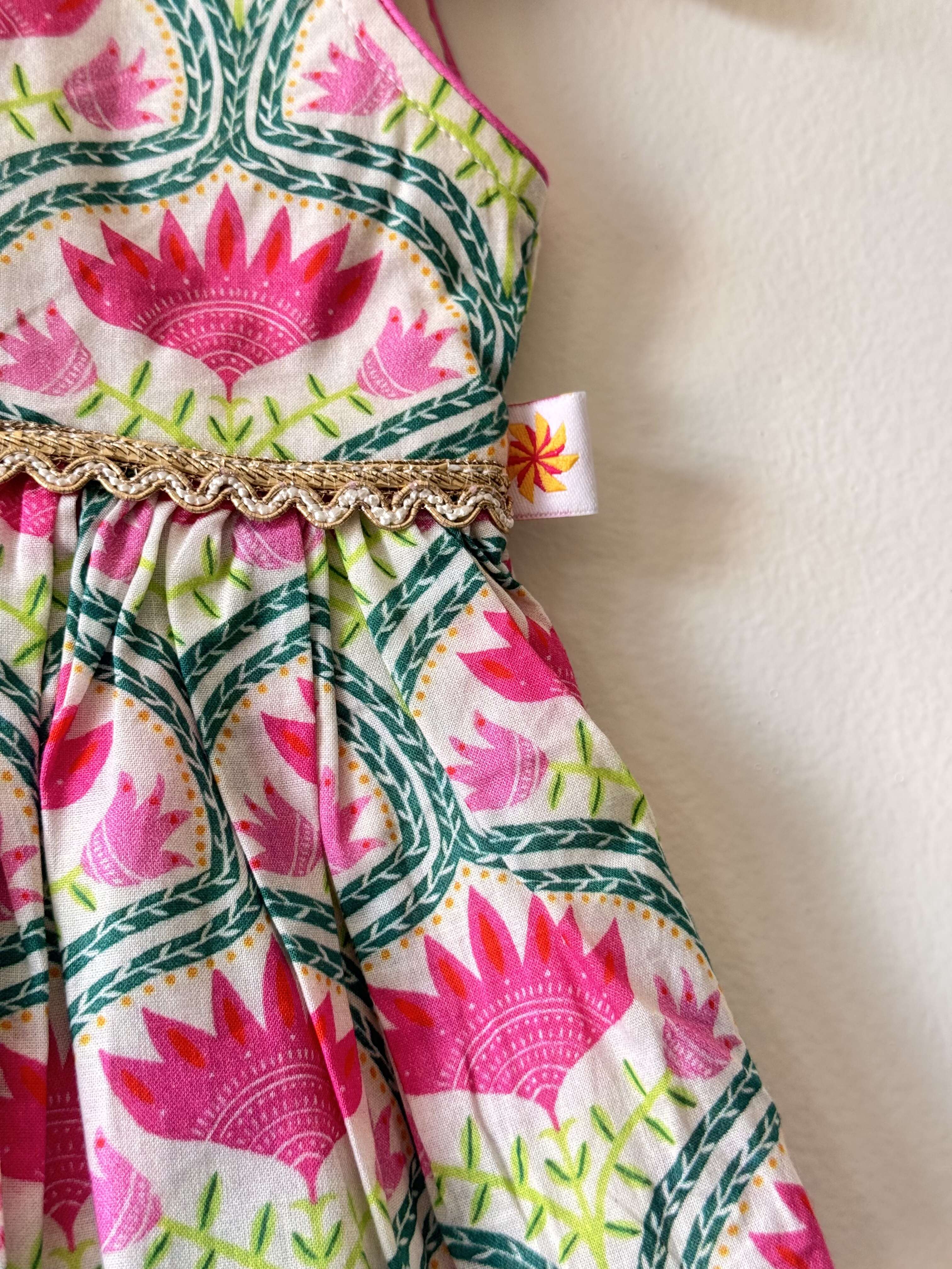 Pink Printed Lehenga with Flared Peplum Choli & Dupatta Set