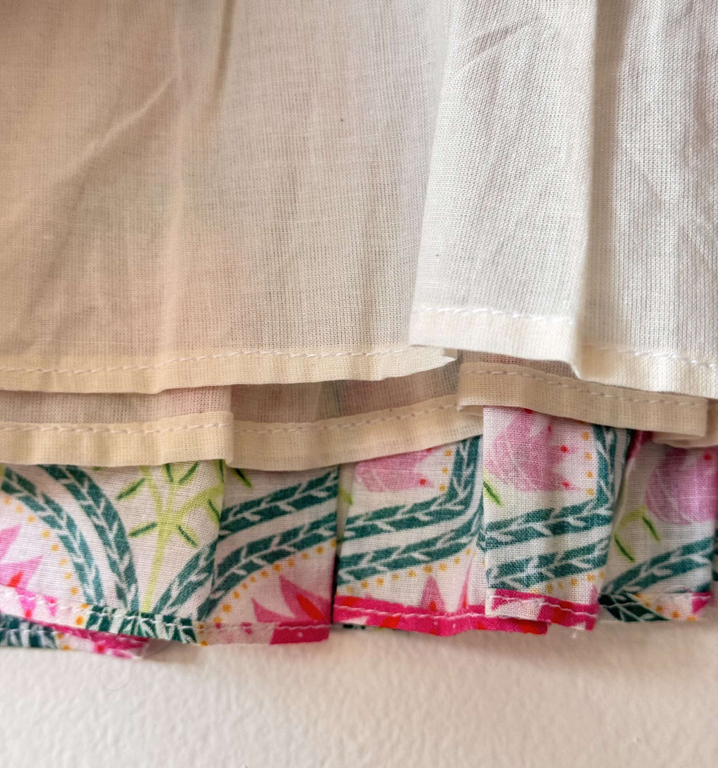 Pink Printed Lehenga with Flared Peplum Choli & Dupatta Set