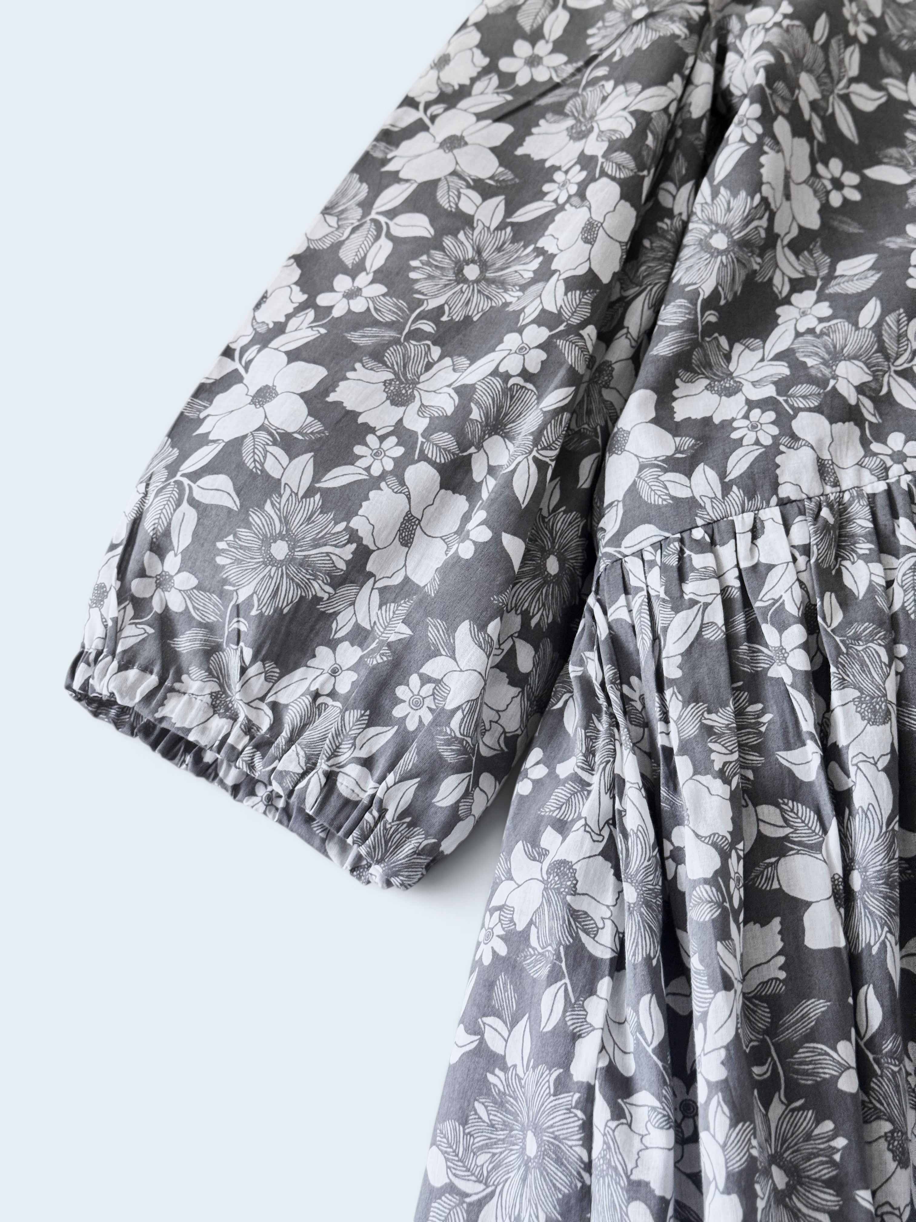 Cotton Printed Nursing & Maternity Dress with Long Puffed Sleeve