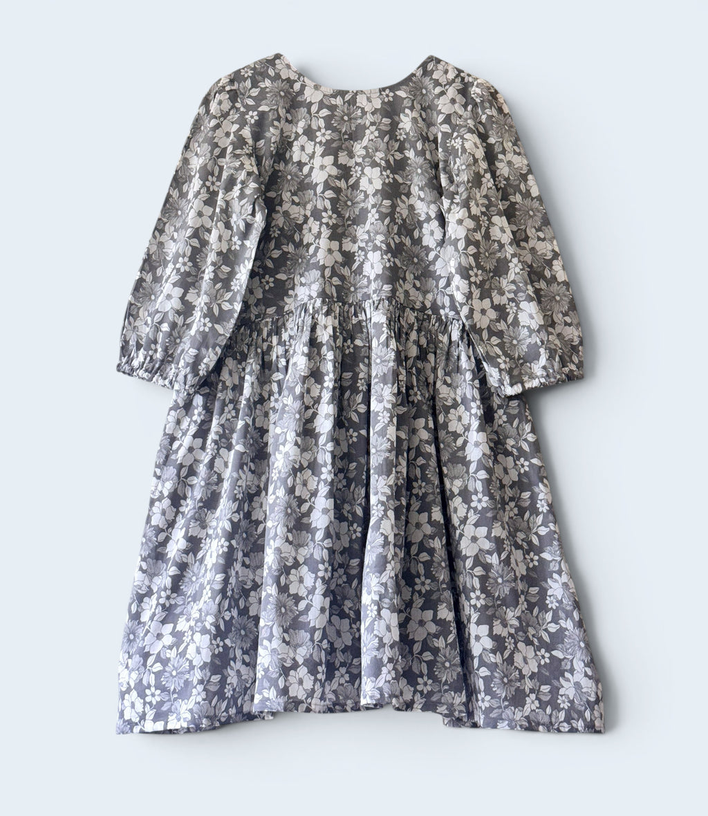 Cotton Printed Nursing & Maternity Dress with Long Puffed Sleeve