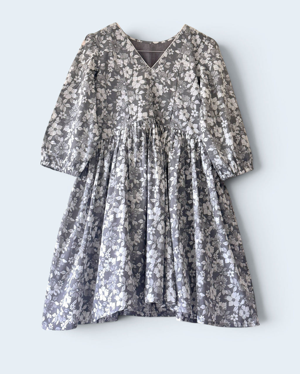 Cotton Printed Nursing & Maternity Dress with Long Puffed Sleeve