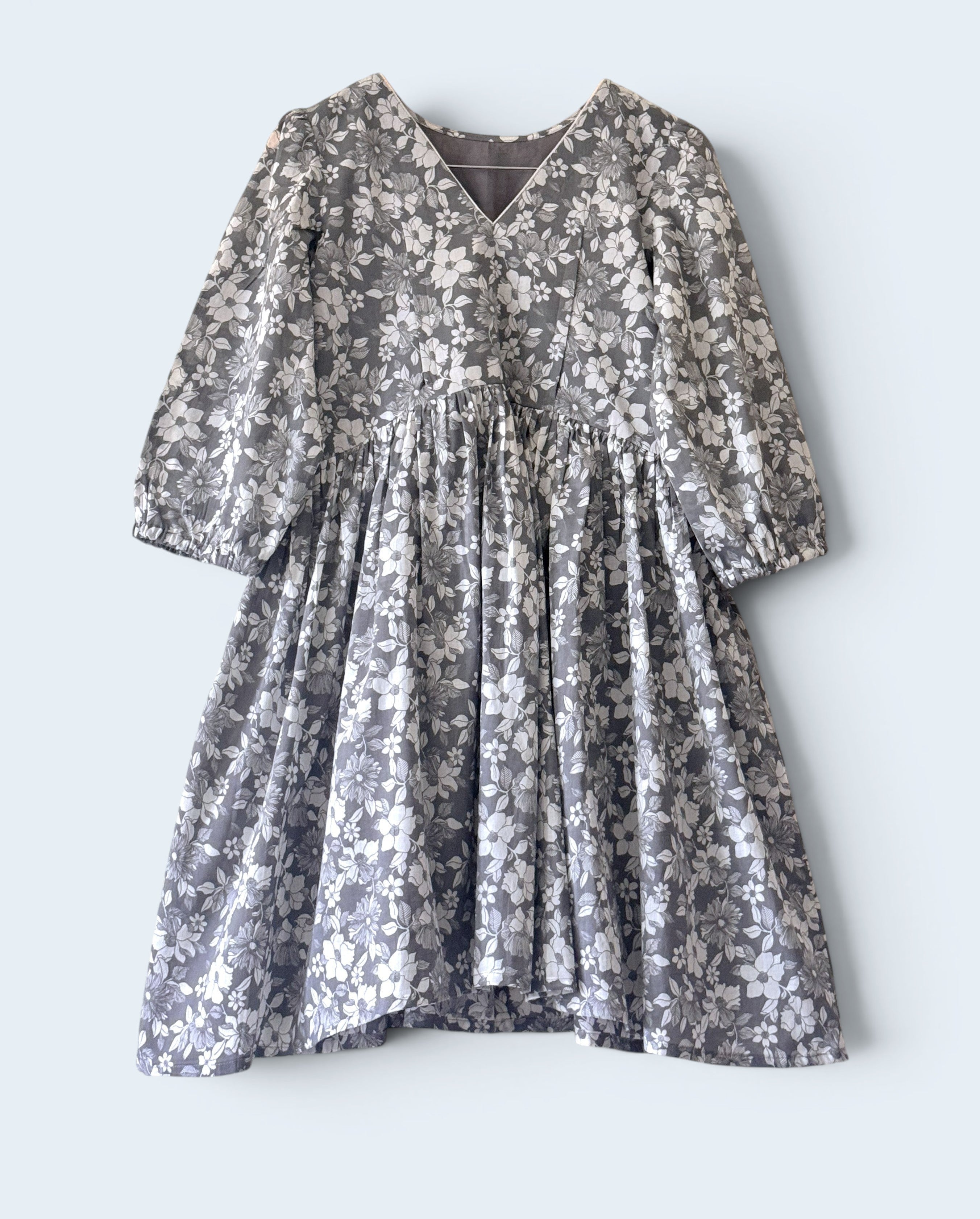 Cotton Printed Nursing & Maternity Dress with Long Puffed Sleeve