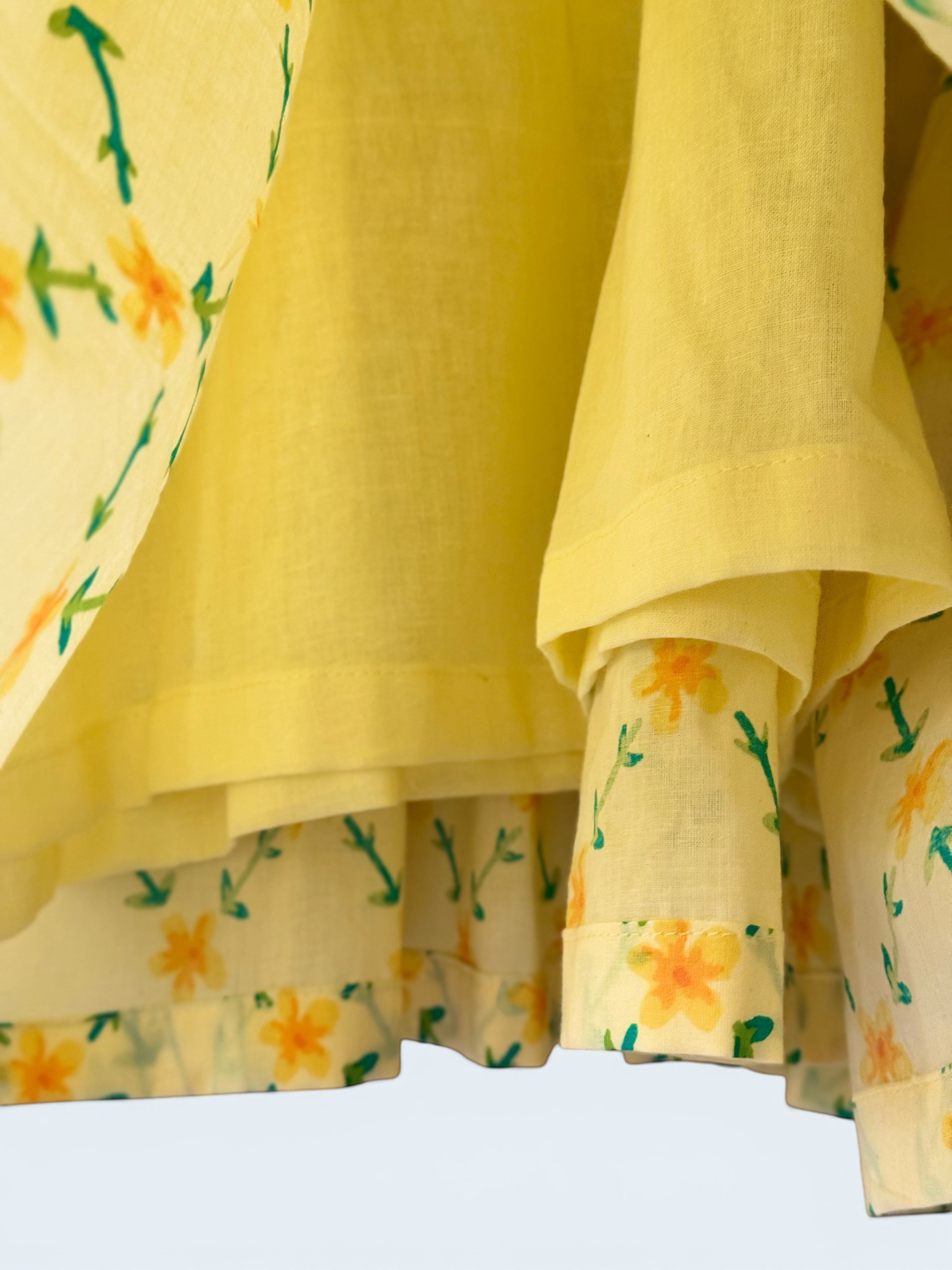 Yellow Printed Cotton Maternity / Nursing Tiered Dress