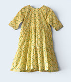 Yellow Printed Cotton Maternity / Nursing Tiered Dress