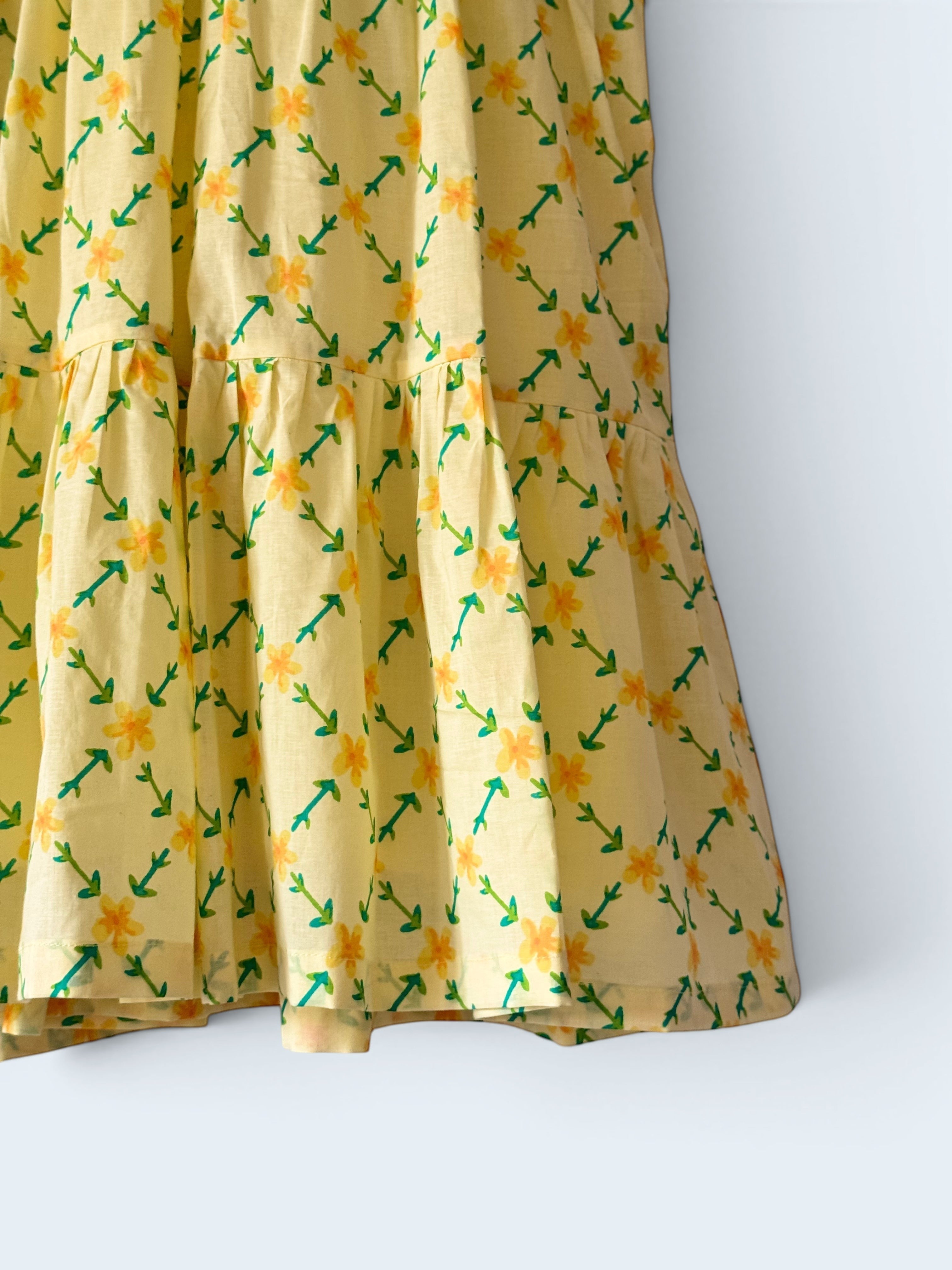 Yellow Printed Cotton Maternity / Nursing Tiered Dress