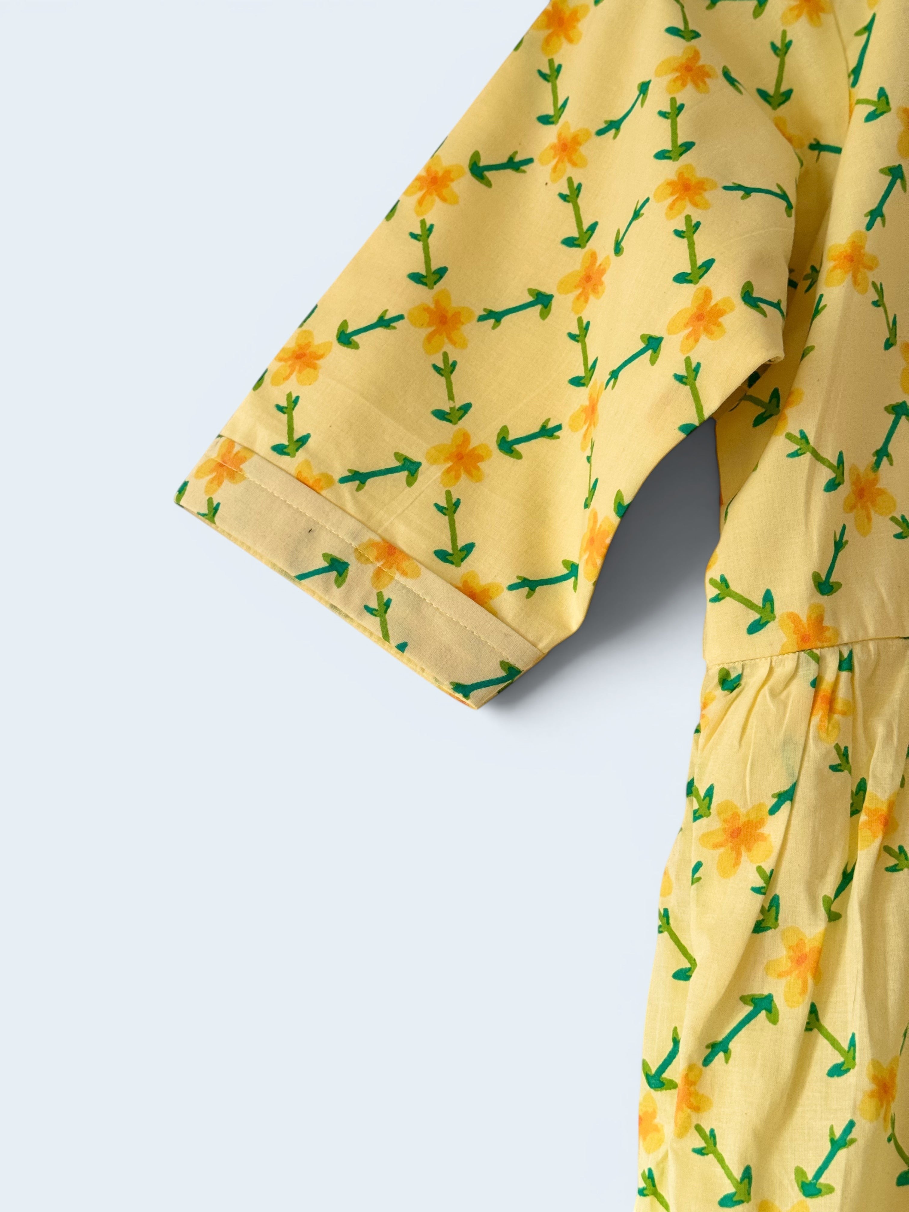 Yellow Printed Cotton Maternity / Nursing Tiered Dress