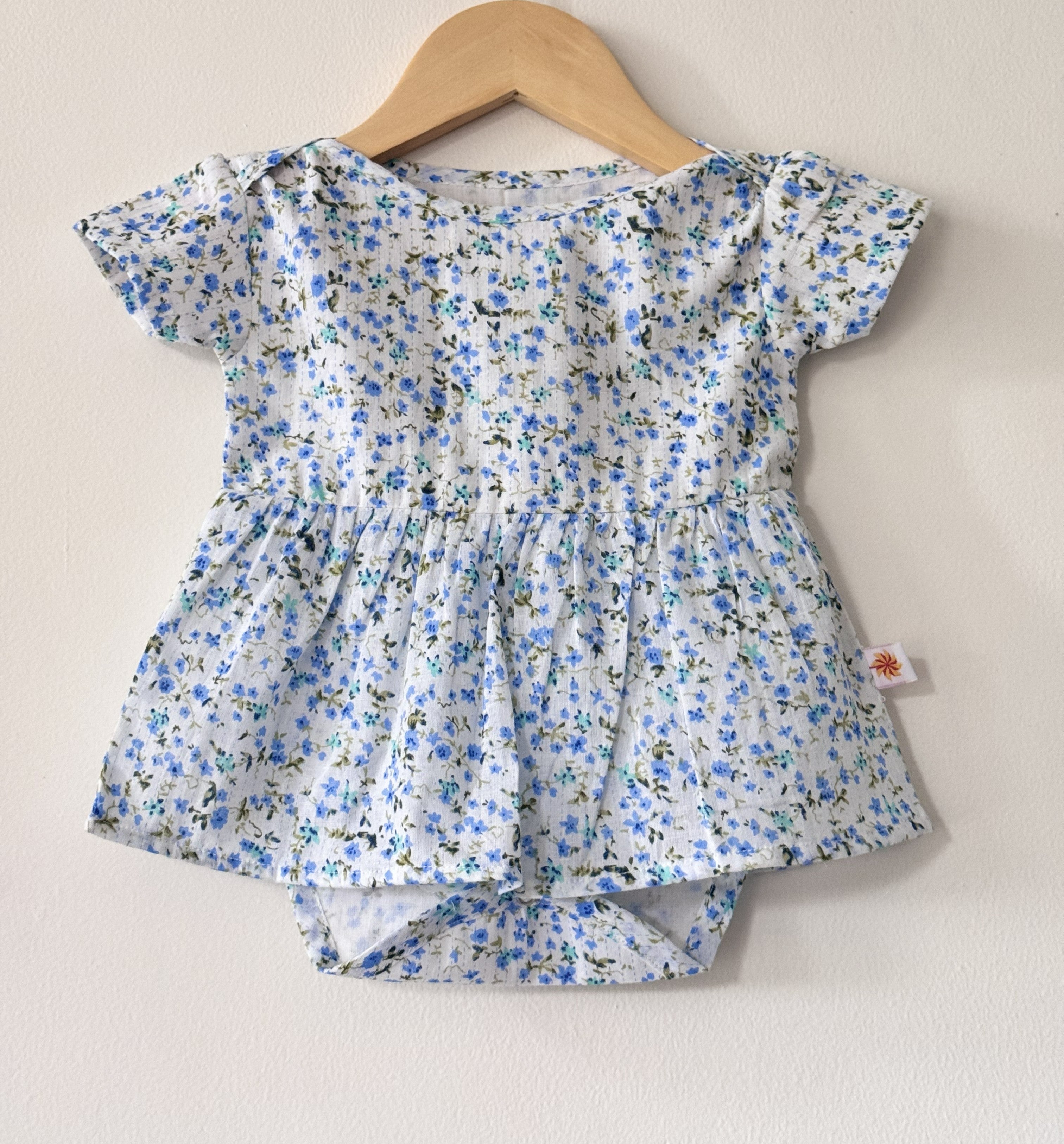 Baby Girl Blue Floral Cotton Bodysuit Dress