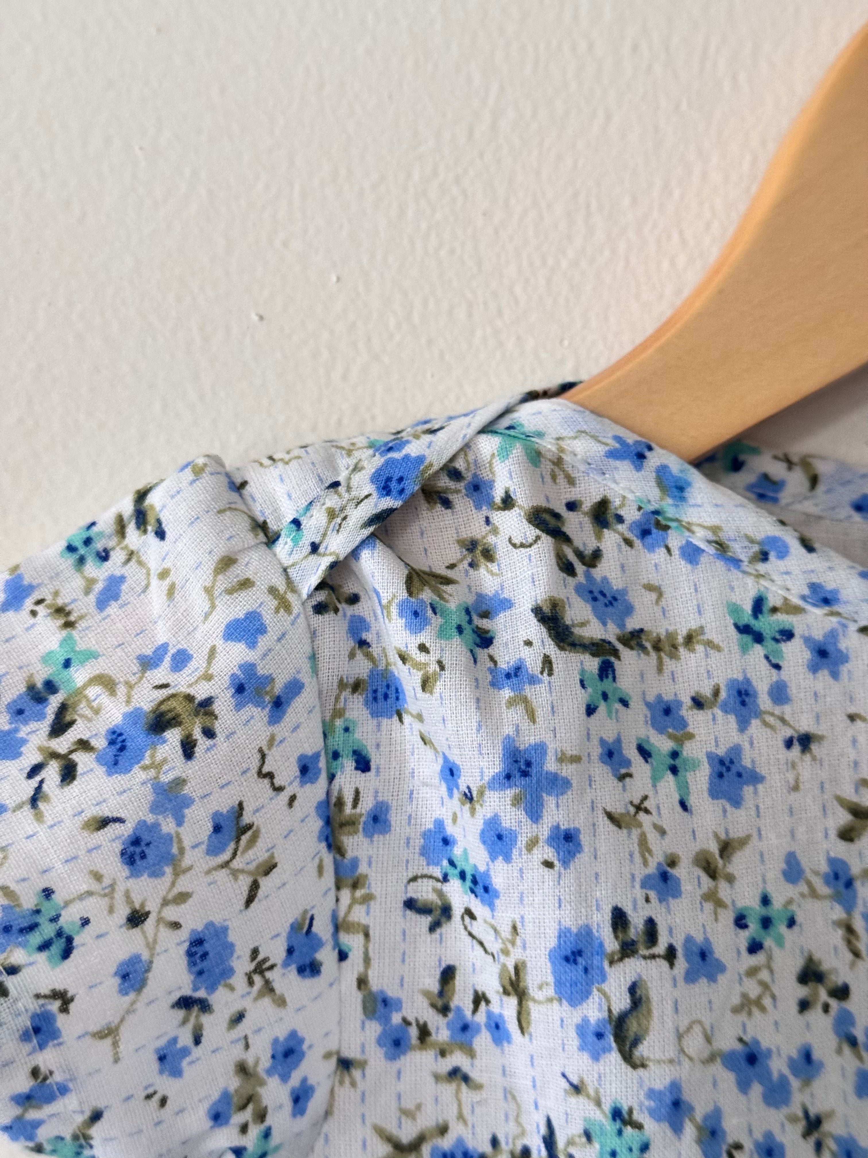Baby Girl Blue Floral Cotton Bodysuit Dress