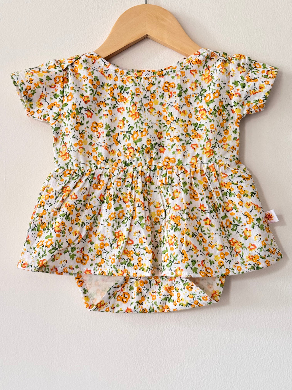 Baby Girl Yellow Cotton Floral Bodysuit Dress