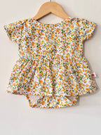 Baby Girl Yellow Cotton Floral Bodysuit Dress