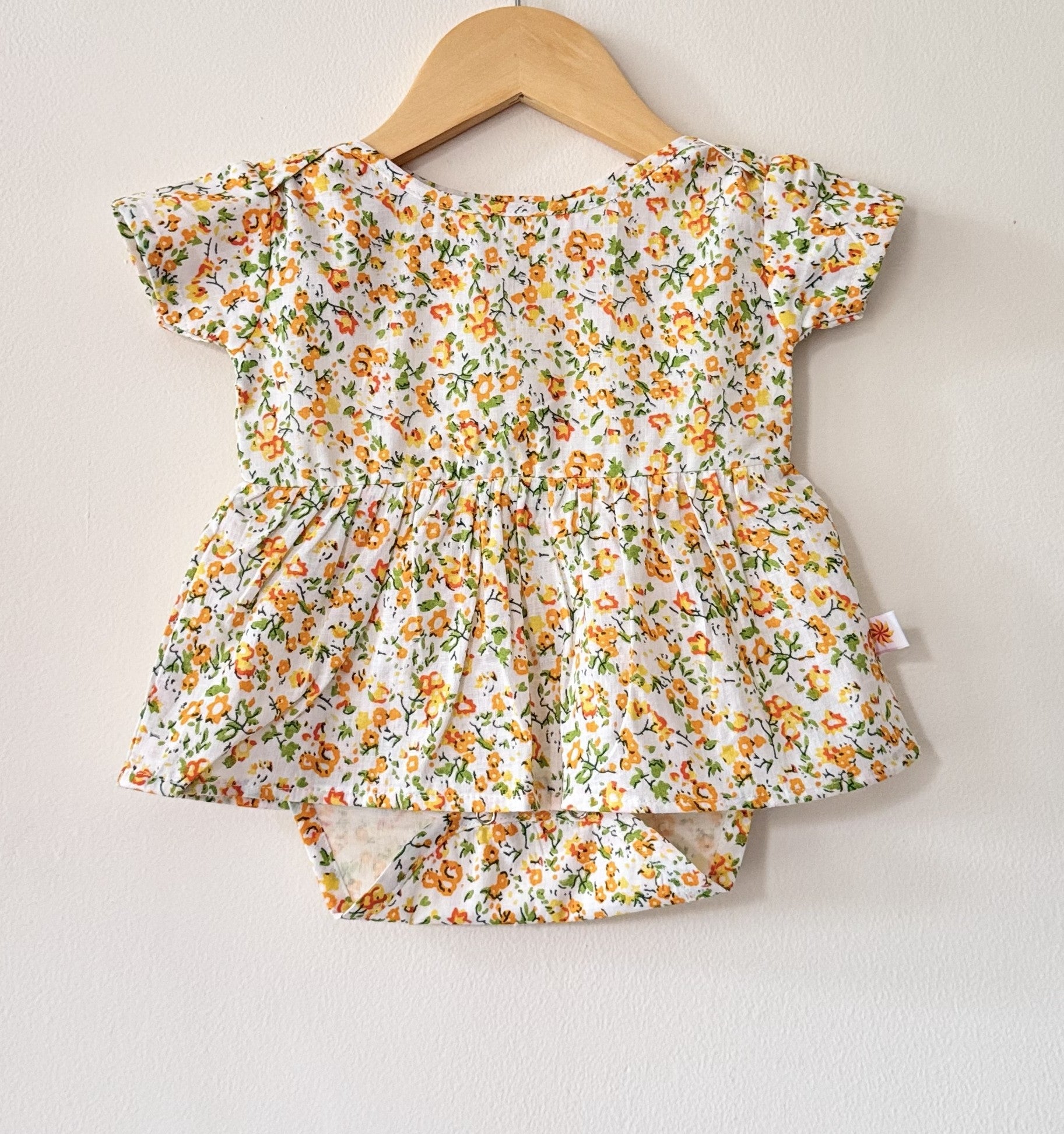 Baby Girl Yellow Cotton Floral Bodysuit Dress