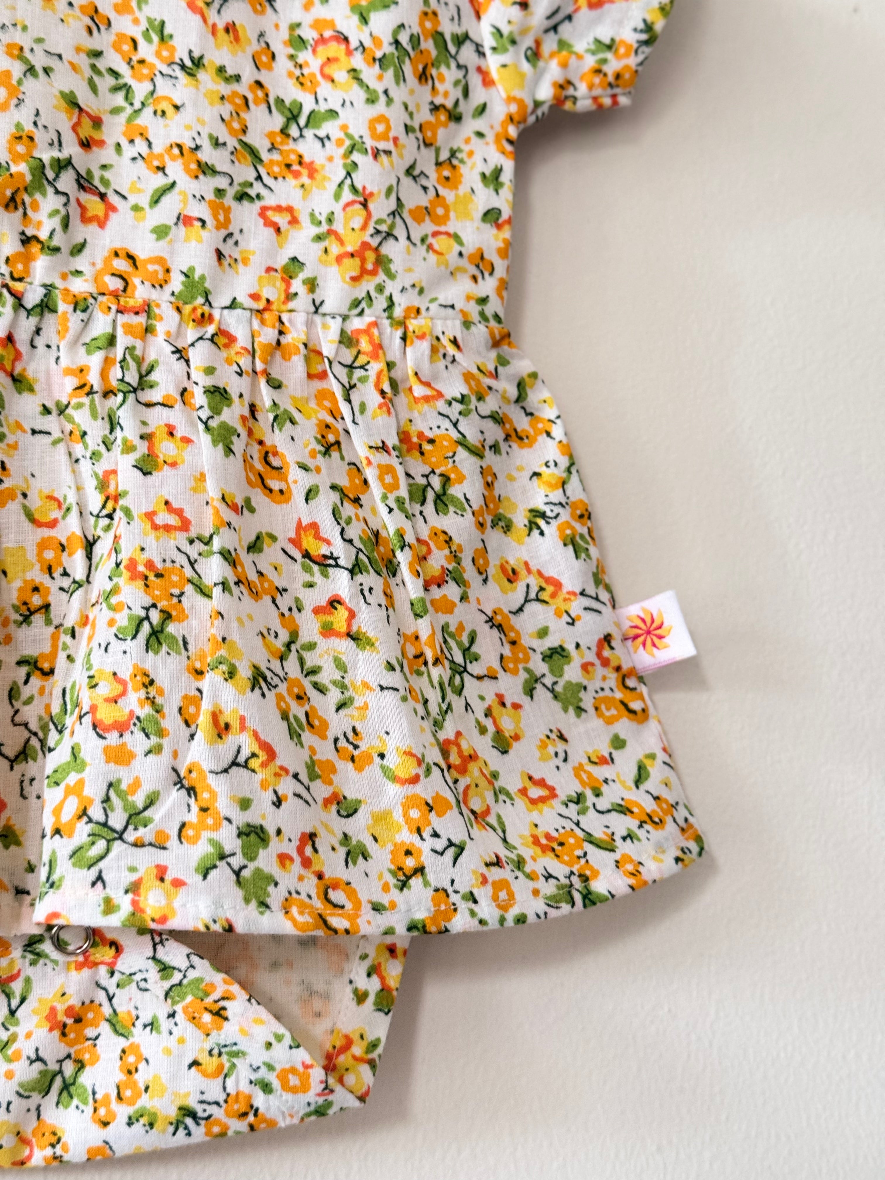Baby Girl Yellow Cotton Floral Bodysuit Dress