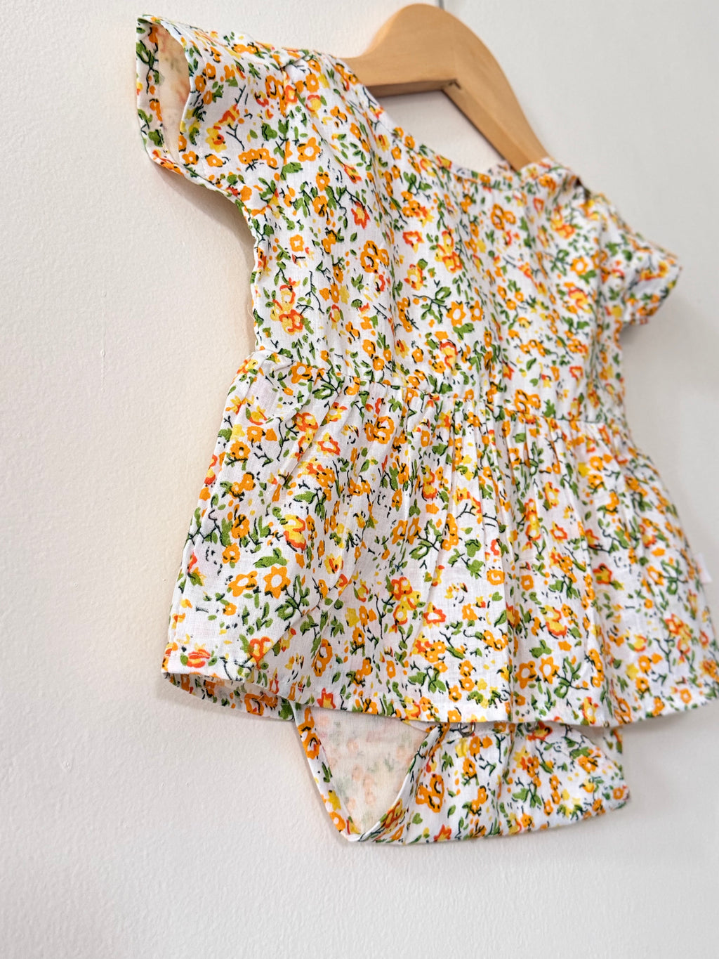 Baby Girl Yellow Cotton Floral Bodysuit Dress