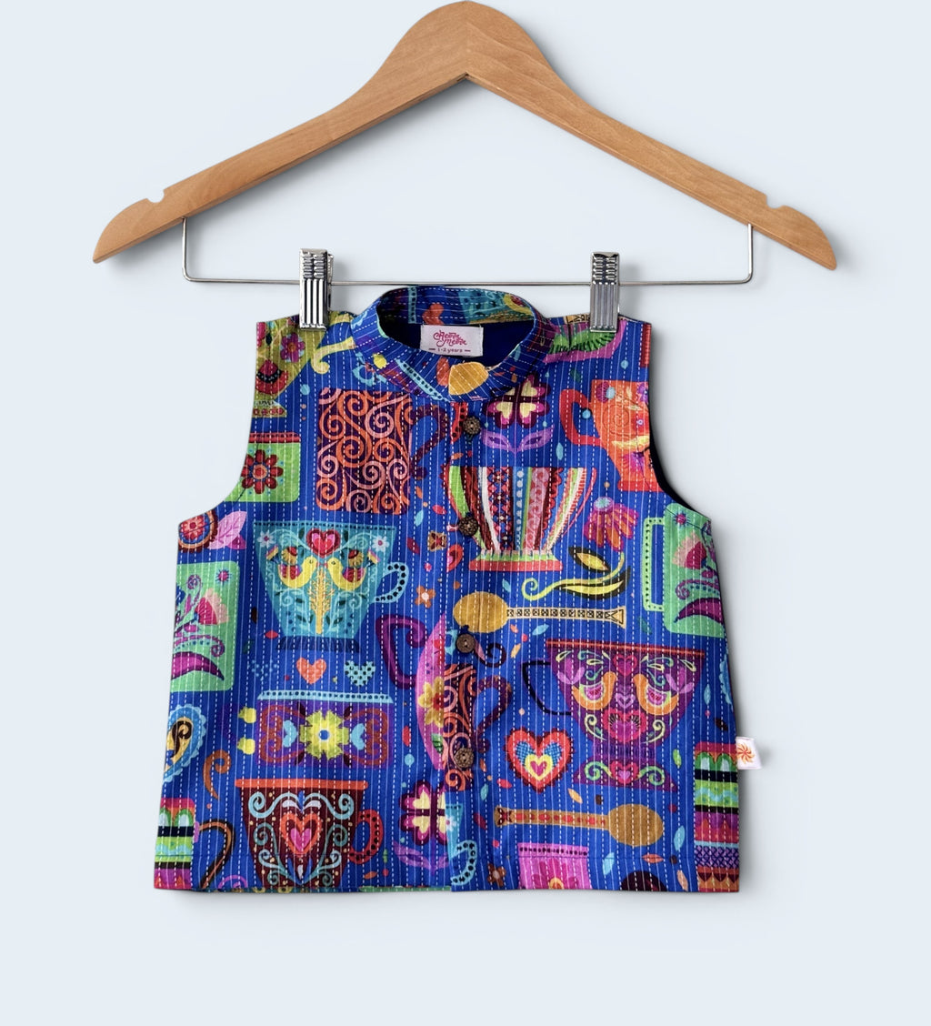 Boys 100% Cotton Kurta Pajama with Printed Bandi Set