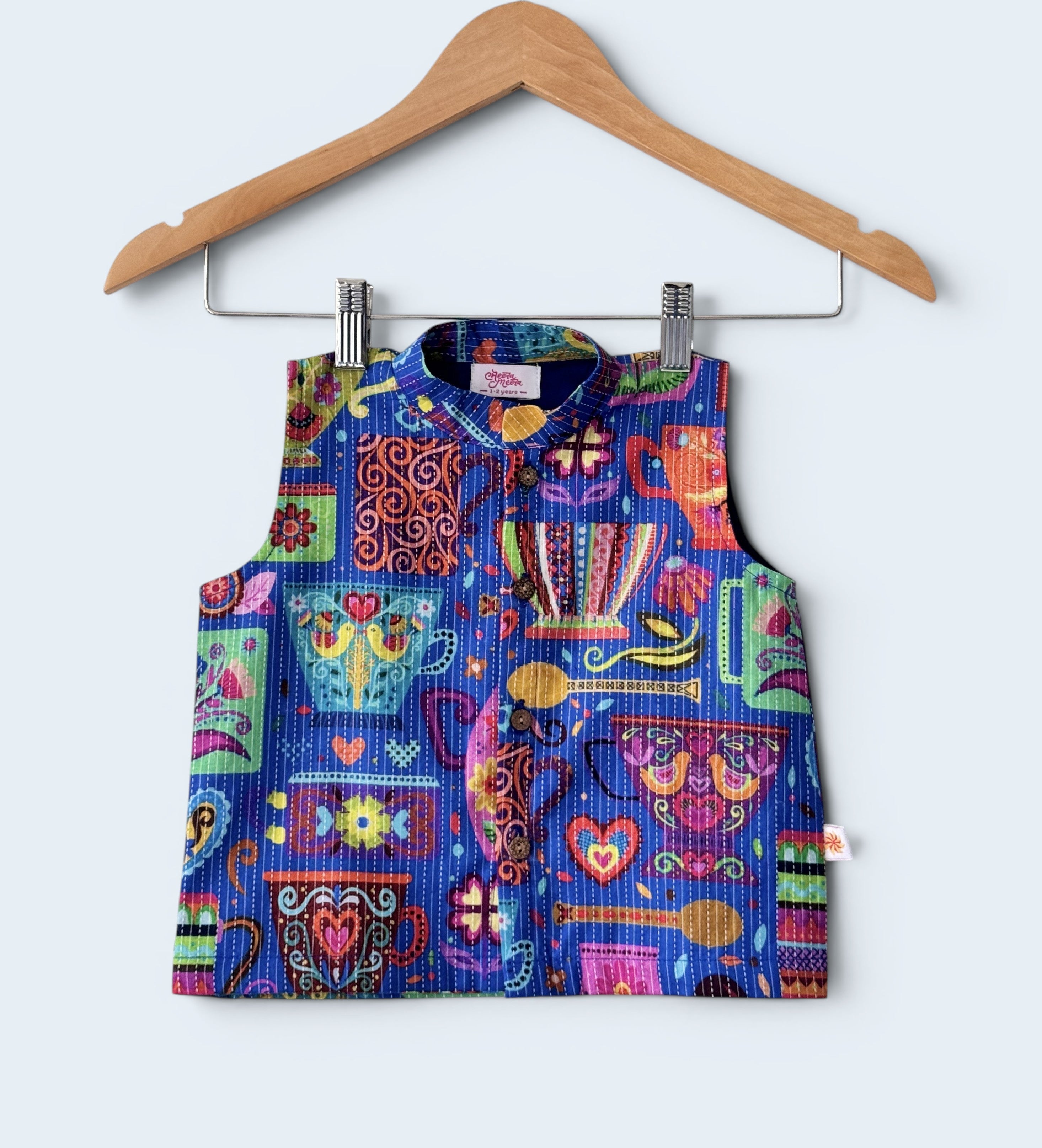 Boys 100% Cotton Kurta Pajama with Printed Bandi Set
