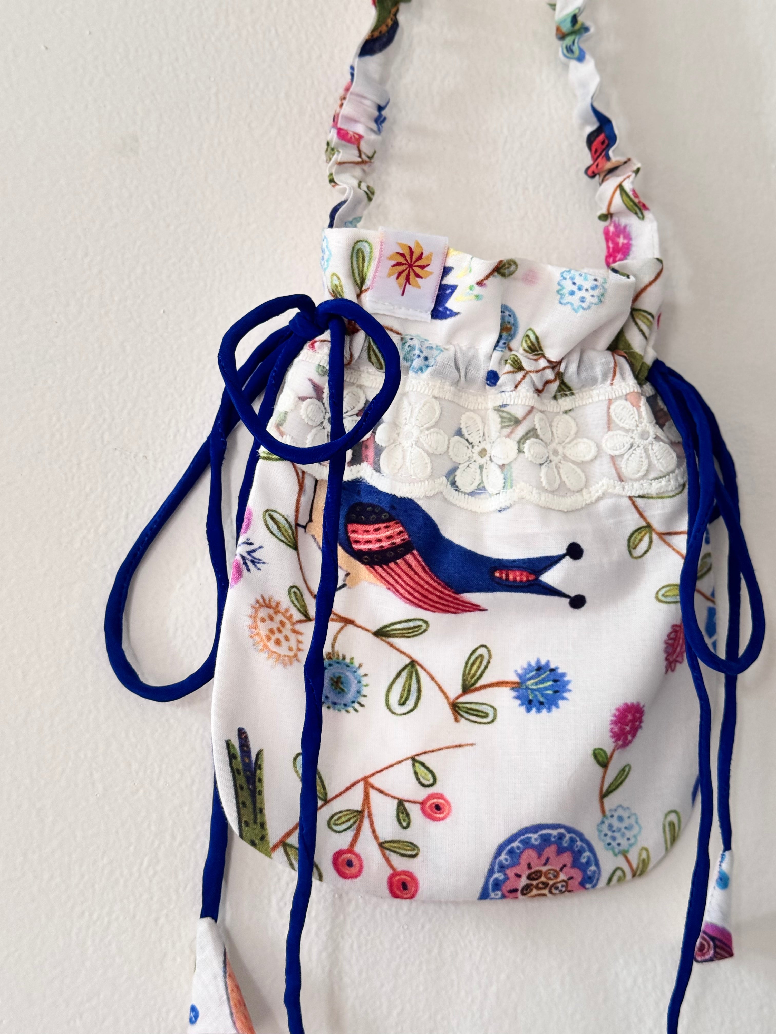 White Printed Gulabo Potli Bag