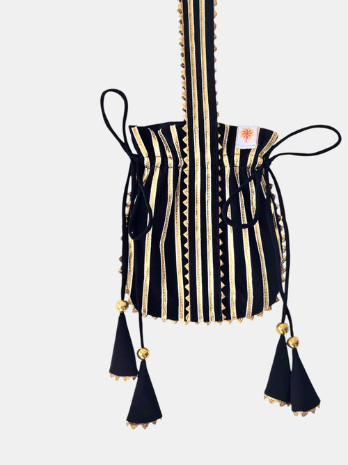 Black Gota Work Potli Bag