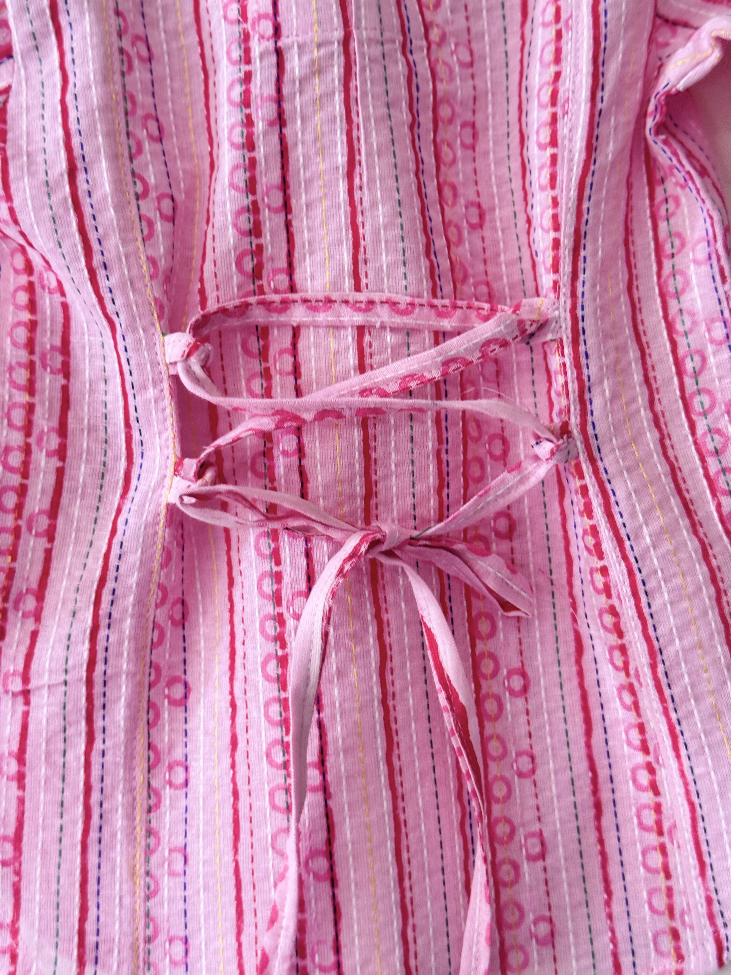 Girls Pink Stripe Kantha Style Barbie-core Farshi Salwar Suit